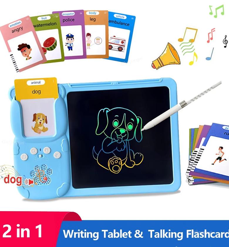 2 in 1 Kids Talking Flash Cards and LCD Drawing Tablet Educational Learning Board for Toddlers image