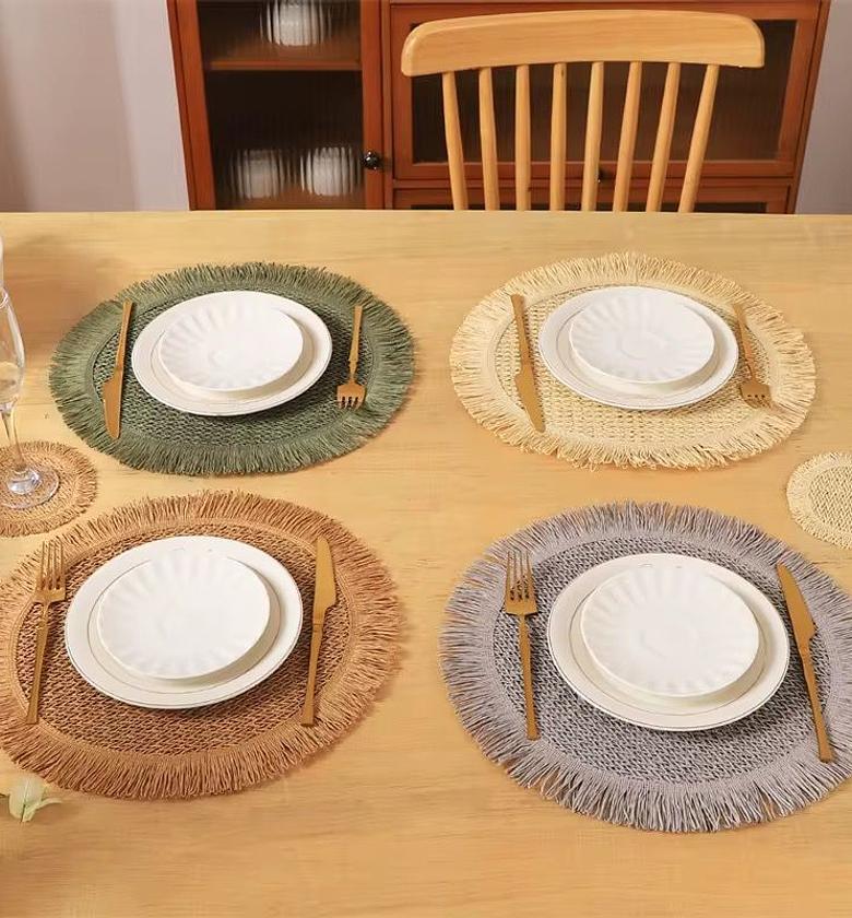 : 6-Piece Nordic Tassel Woven Table Mat Set – Heat Resistant & Non-Slip Placemat Collection image