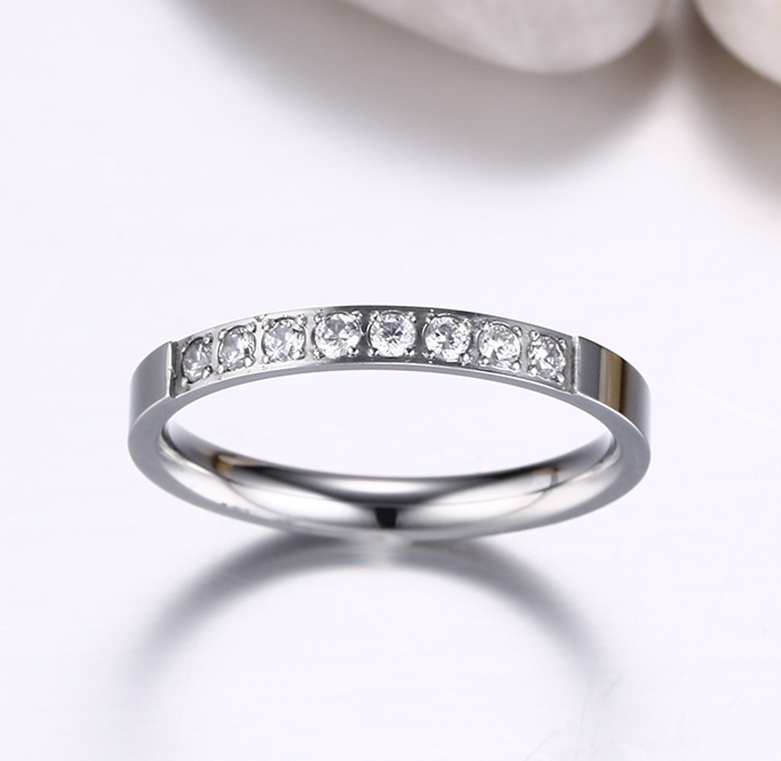 Ladies stainless steel, cubic zirconia wedding ring  image
