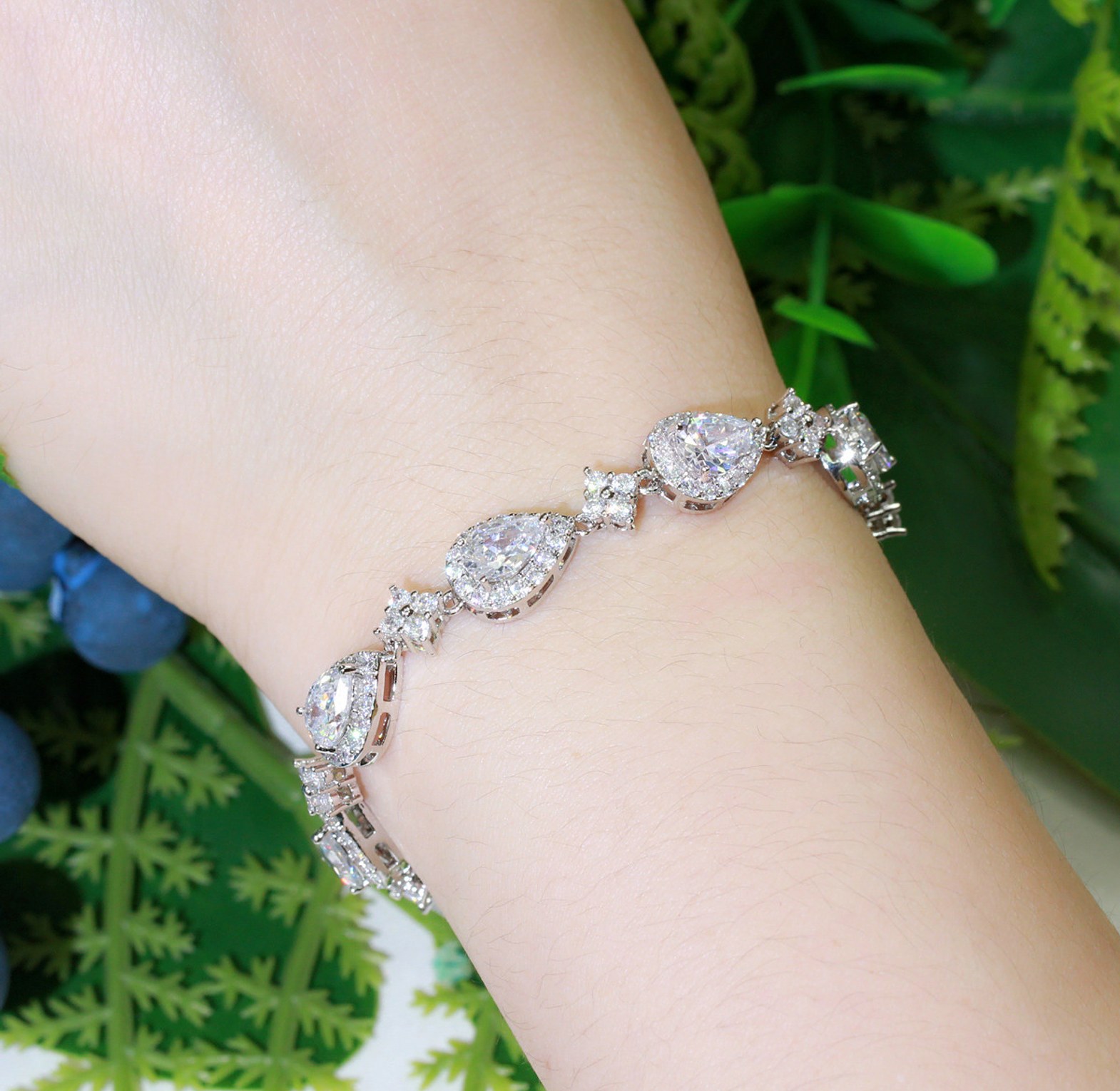 Geometric Water Drop Cubic Zirconia Hypoallergenic Gift/Bridal Bracelet image