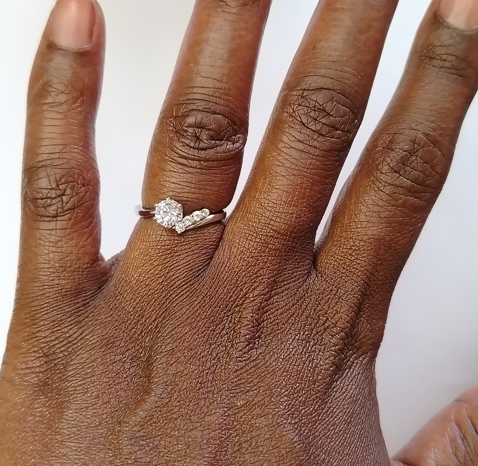 Asymmetrical six claw, minimalist cubic zirconia, sterling silver engagement/promise ring  image