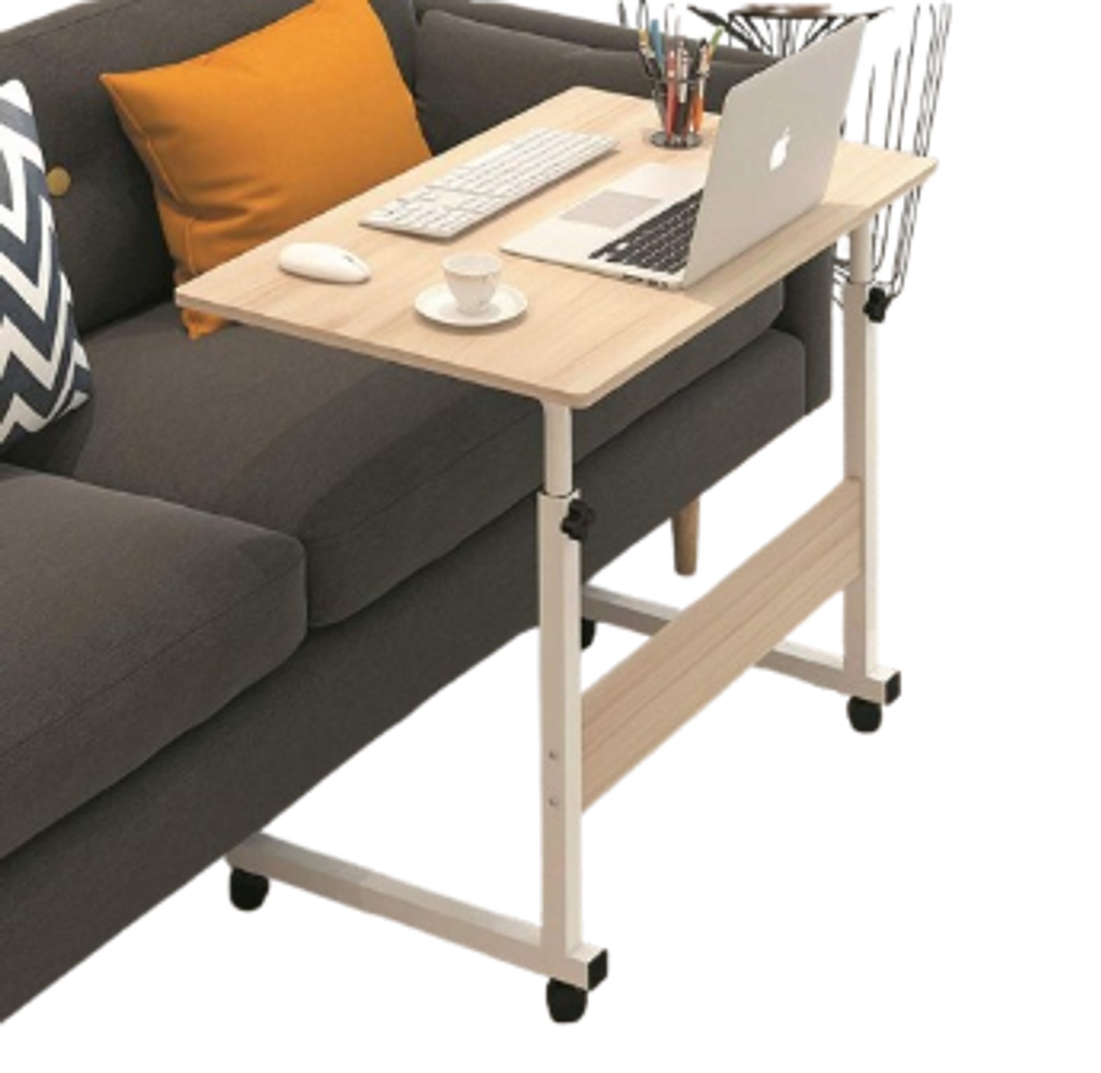 Laptop Stand. Adjustable Mobile Laptop Desk or an Overbed/Couch Side Table with Wheels.  image