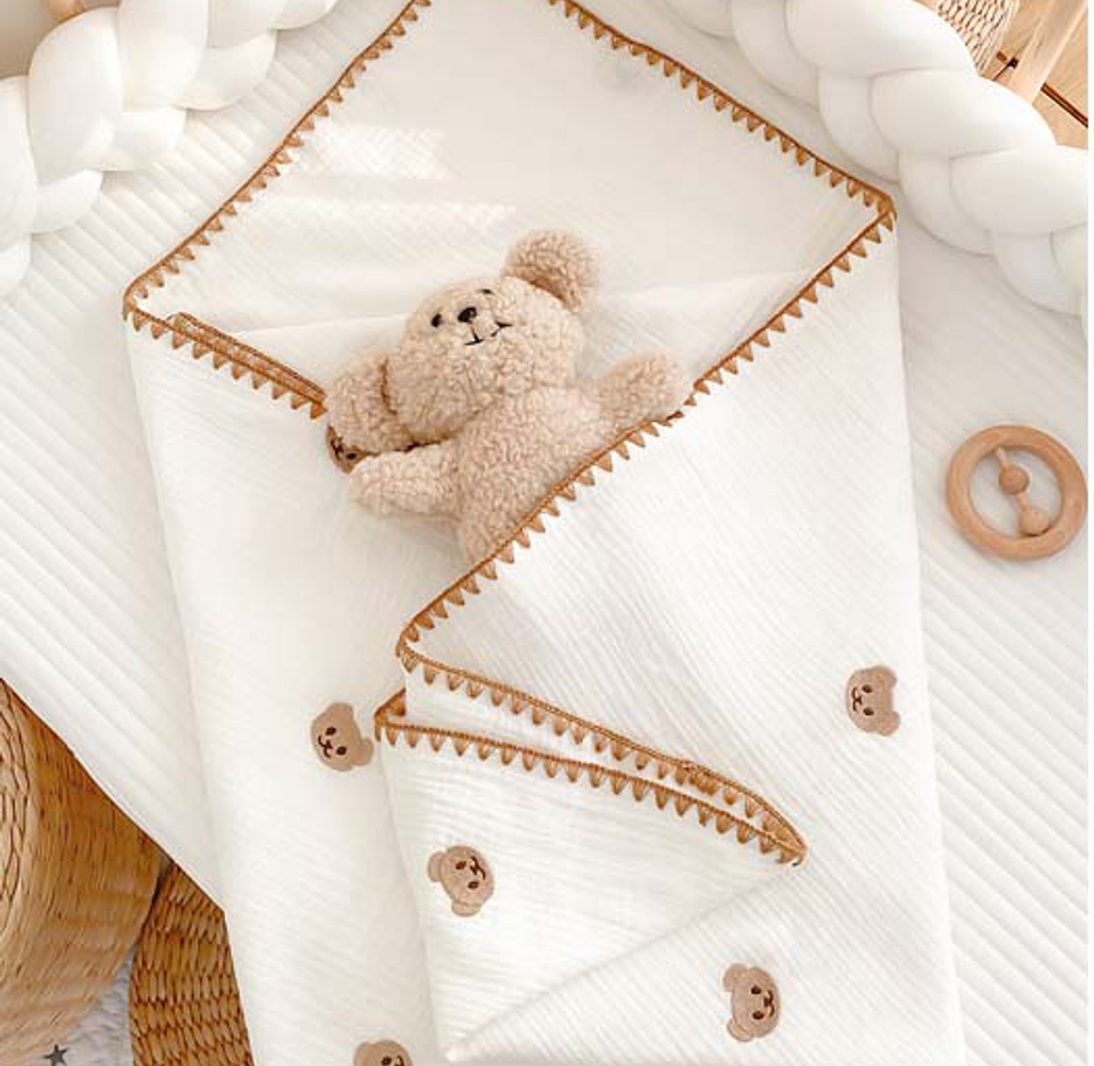 Muslin Cotton Embroidered  Baby Blanket image