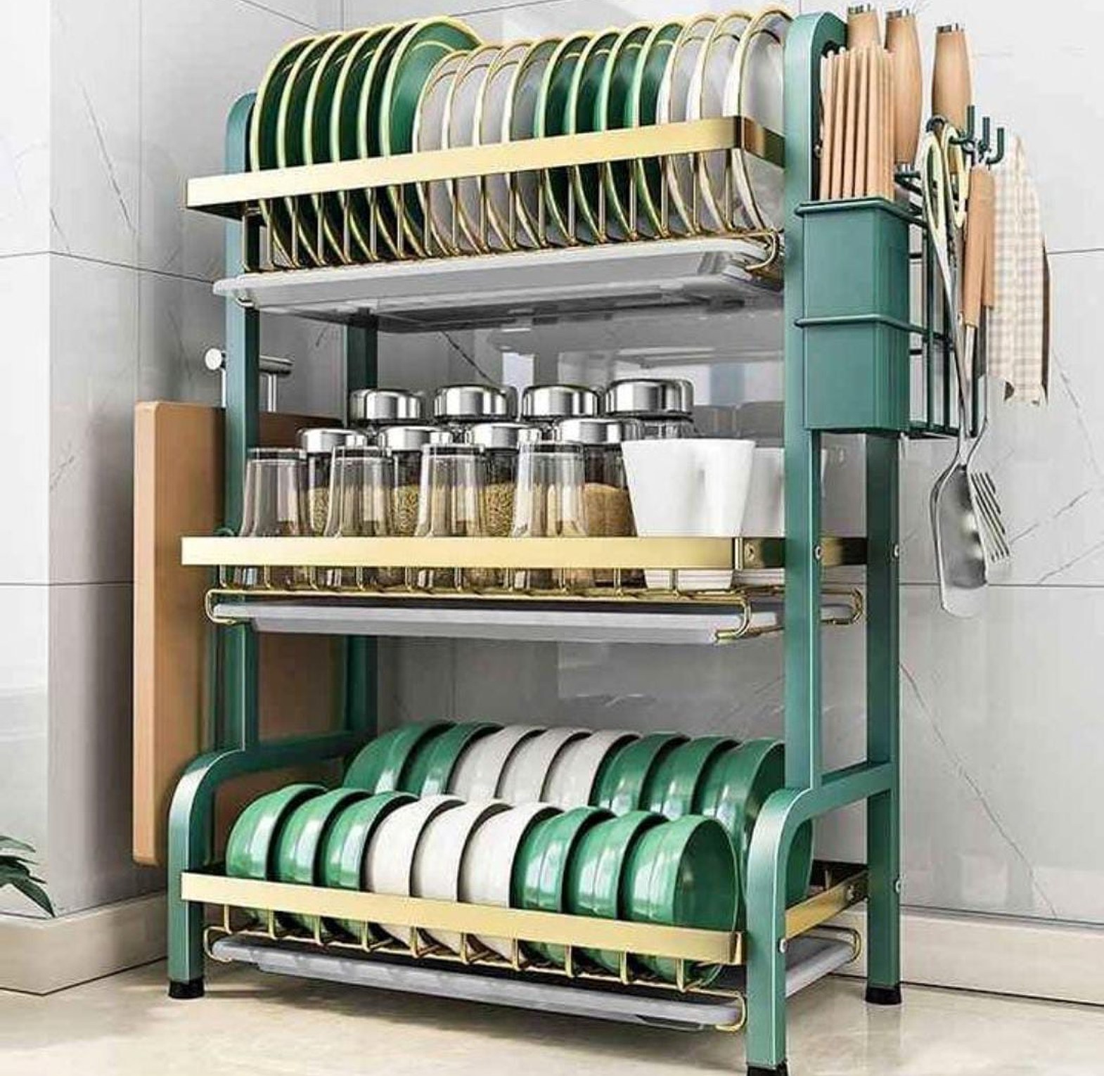 Dish rack 3 layer advanced new model with cutlery holder & Chop Board Holder image