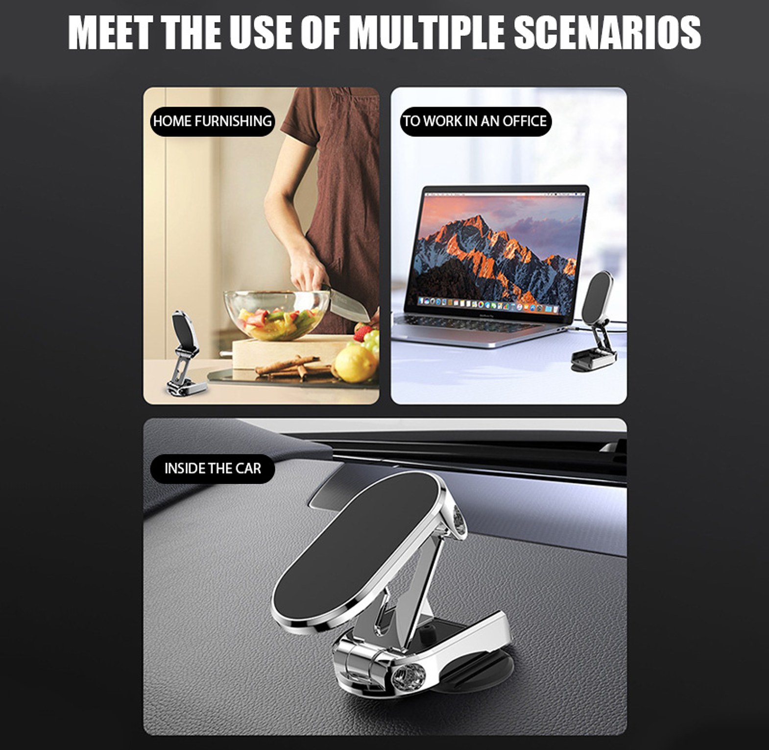Universal Folding Magnetic Car Phone Holder 360° Swivel Metal Dashboard Mount for iPhone & Android - Strong Suction Car Stand image