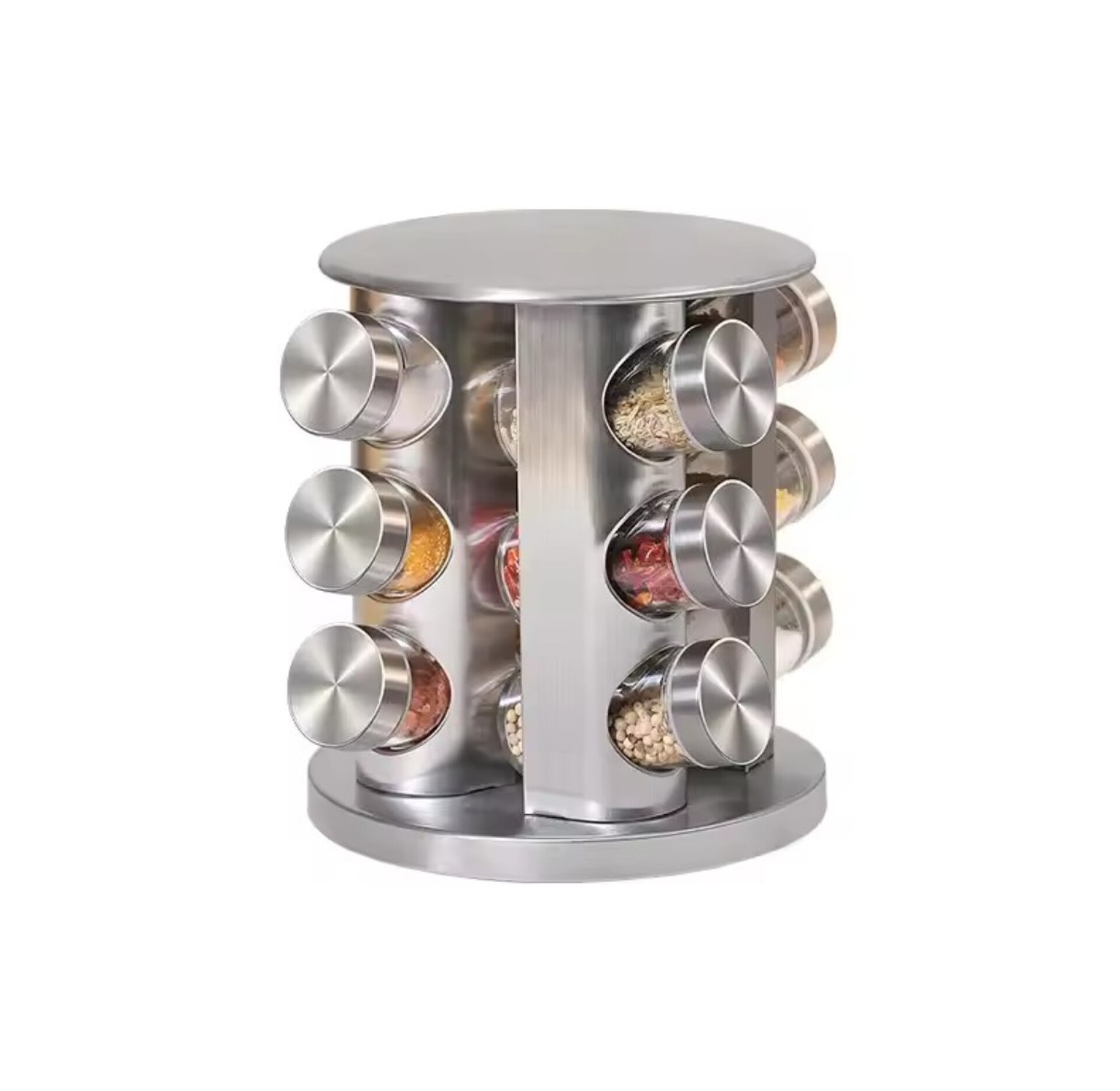 Stainless Steel Rotating Spice Rack & 12 Glass Jar Organizer – Premium Kitchen Storage Solution image