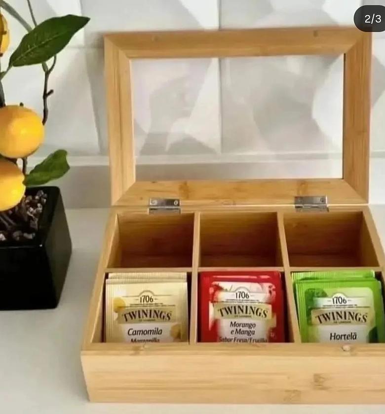 6 slot bamboo teabag organizer image