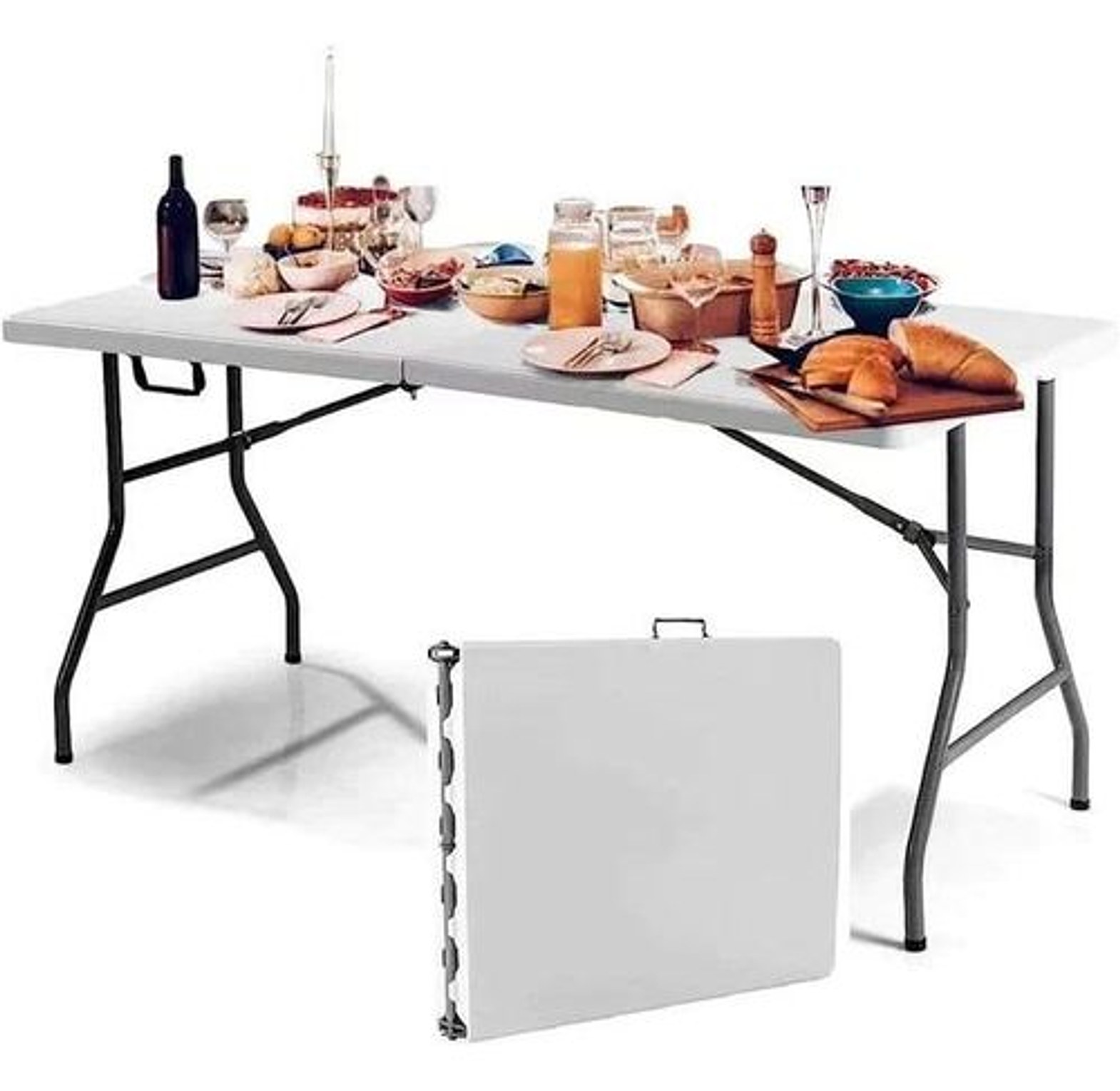 1.8m Foldable Plastic Table.  Use it as a dining table for outdoor Camping, cookouts, game table for poker nights, or serving table for backyard birthday parties image