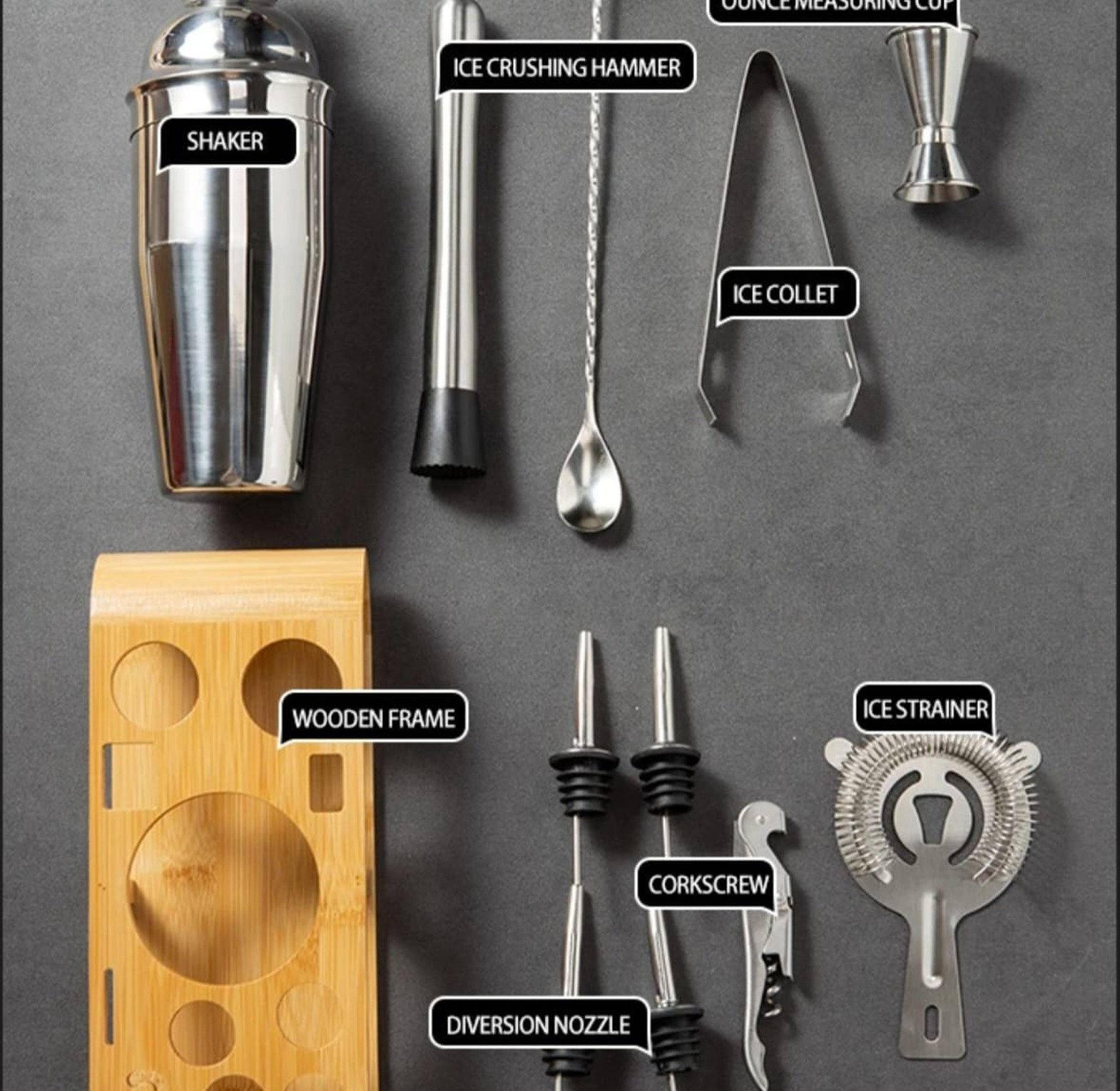 12-Piece Stainless Steel Cocktail Bar Set with Bamboo Stand image