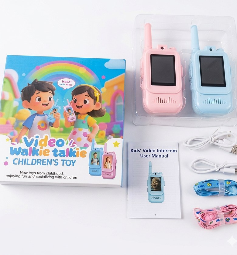 Kids Video Walkie Talkie Intercom Set with Built-in Camera & 2.4" Color Screen - Rechargeable Long Range Children's Toy Duo Pack image