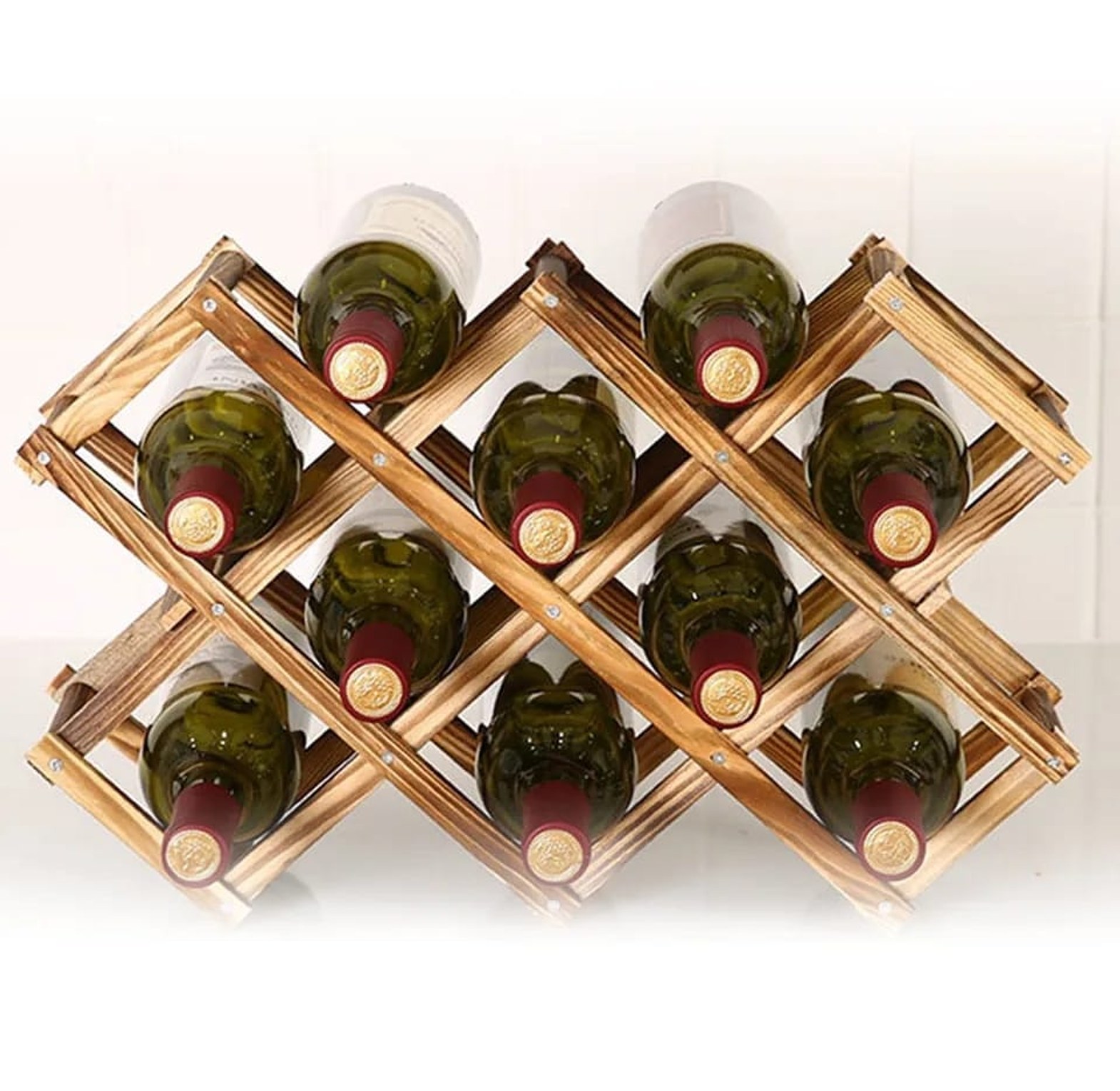 Foldable 10 Slot Wooden Wine Bottle Rack image