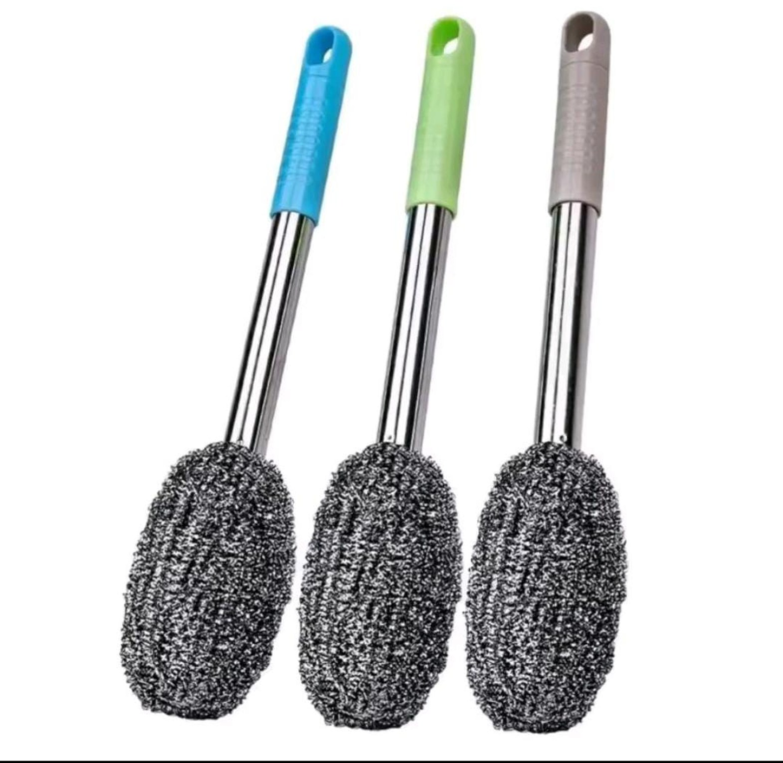 New Portable Steel Wool Cleaning Brush with Long Stainless Steel Handle image