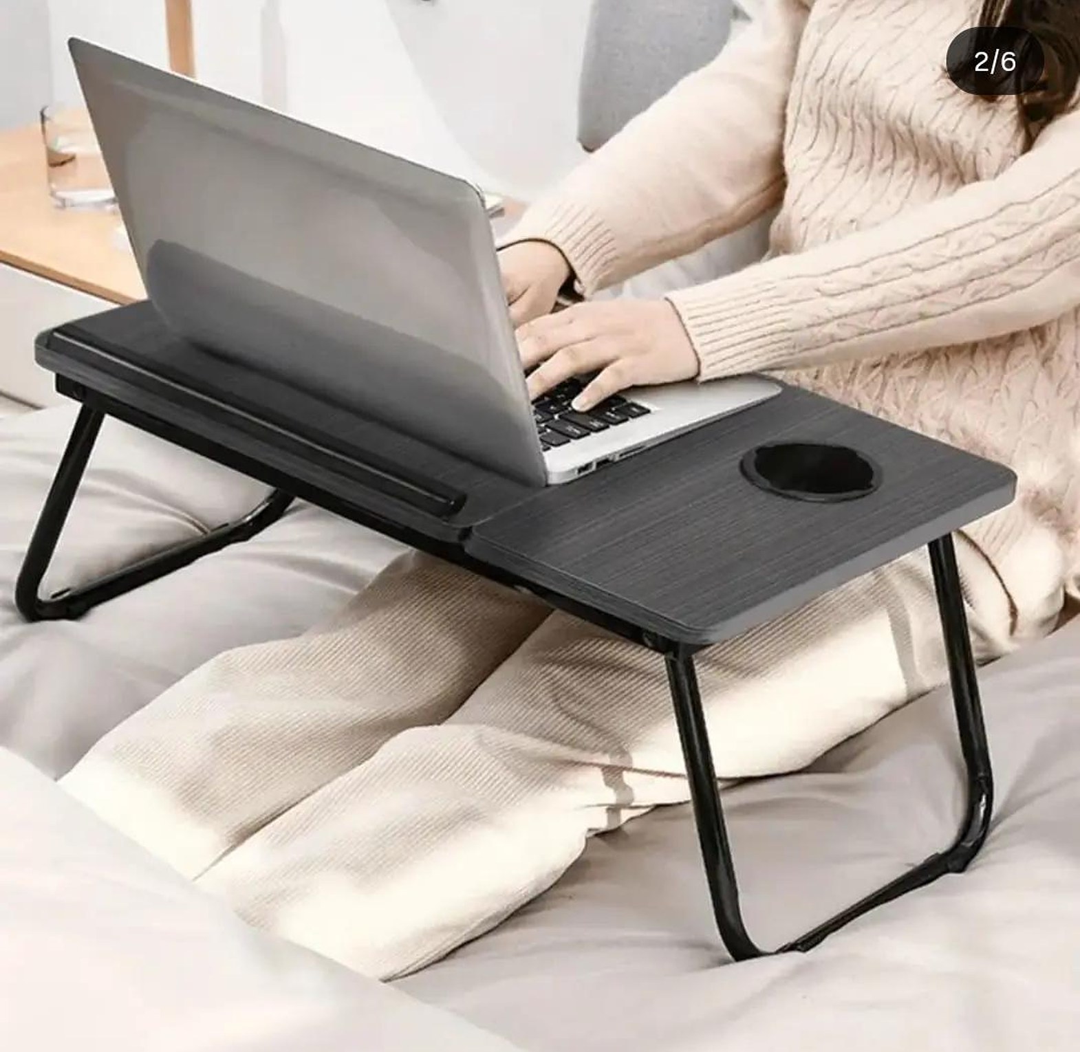 Adjustable Tilting Laptop Folding Table Stand Desk Bed Table with Foldable Legs image