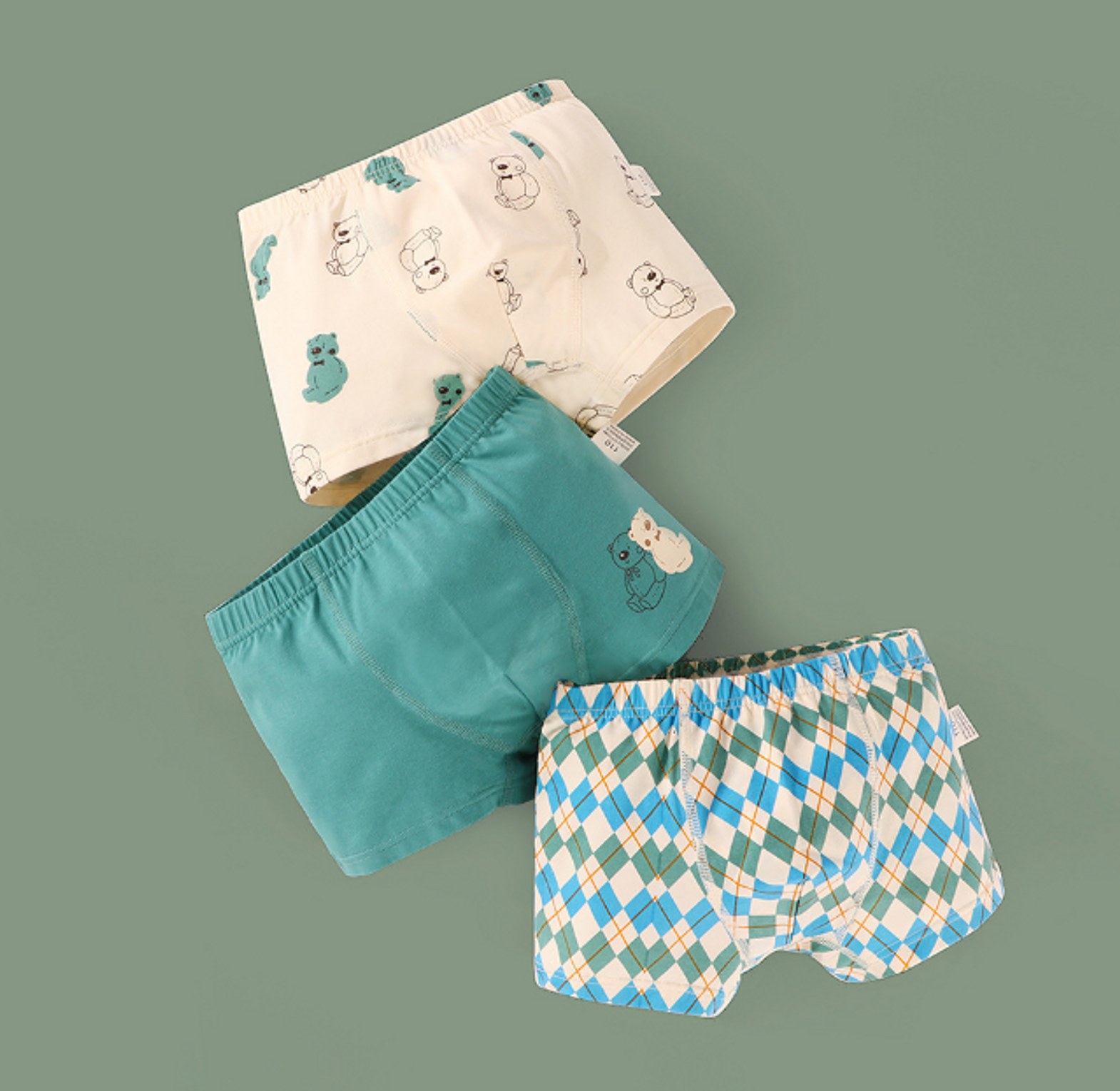 boys boxer bear teal checkered image