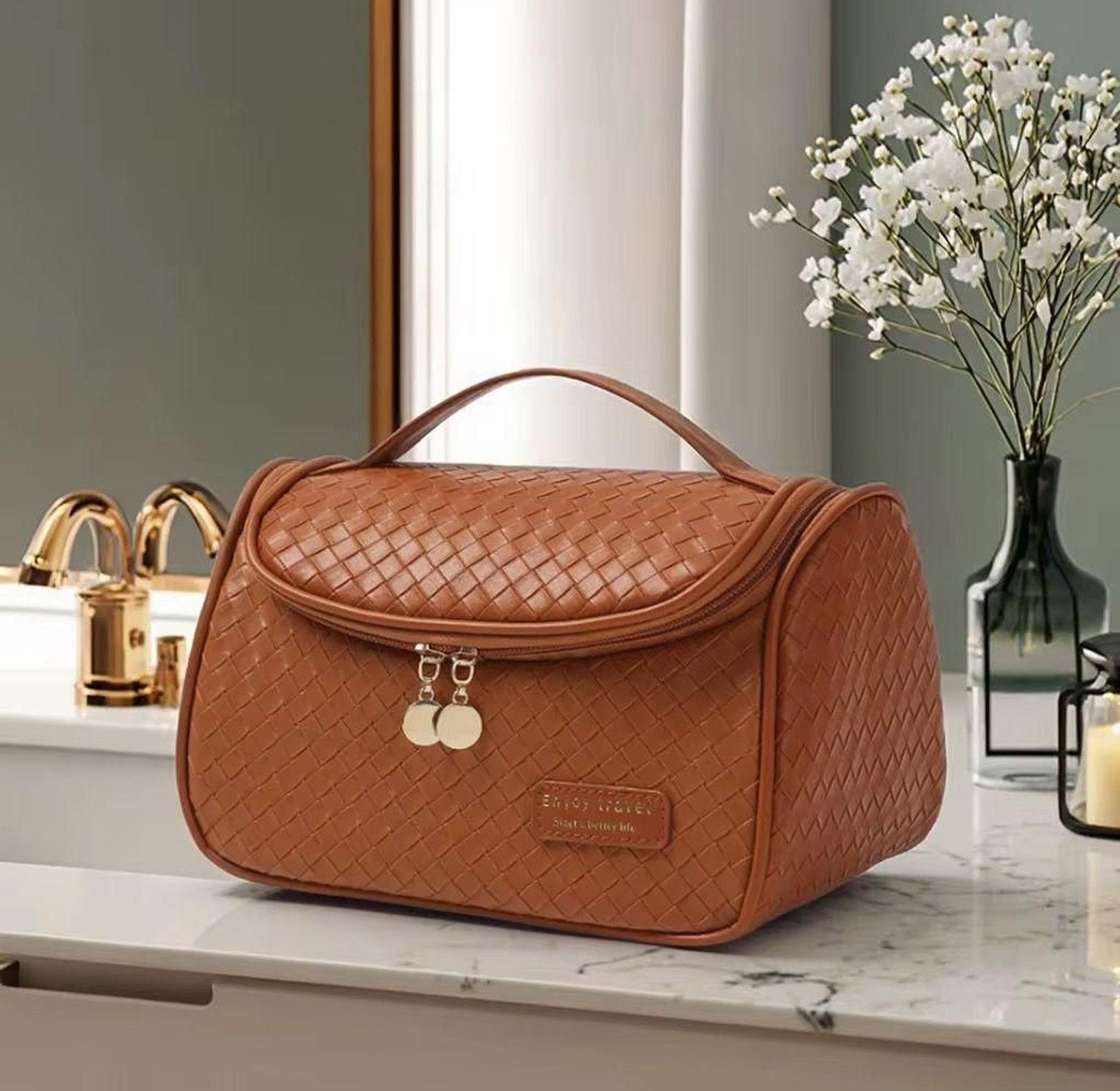 Leather cosmetics / make up organizer travel bag Colors image