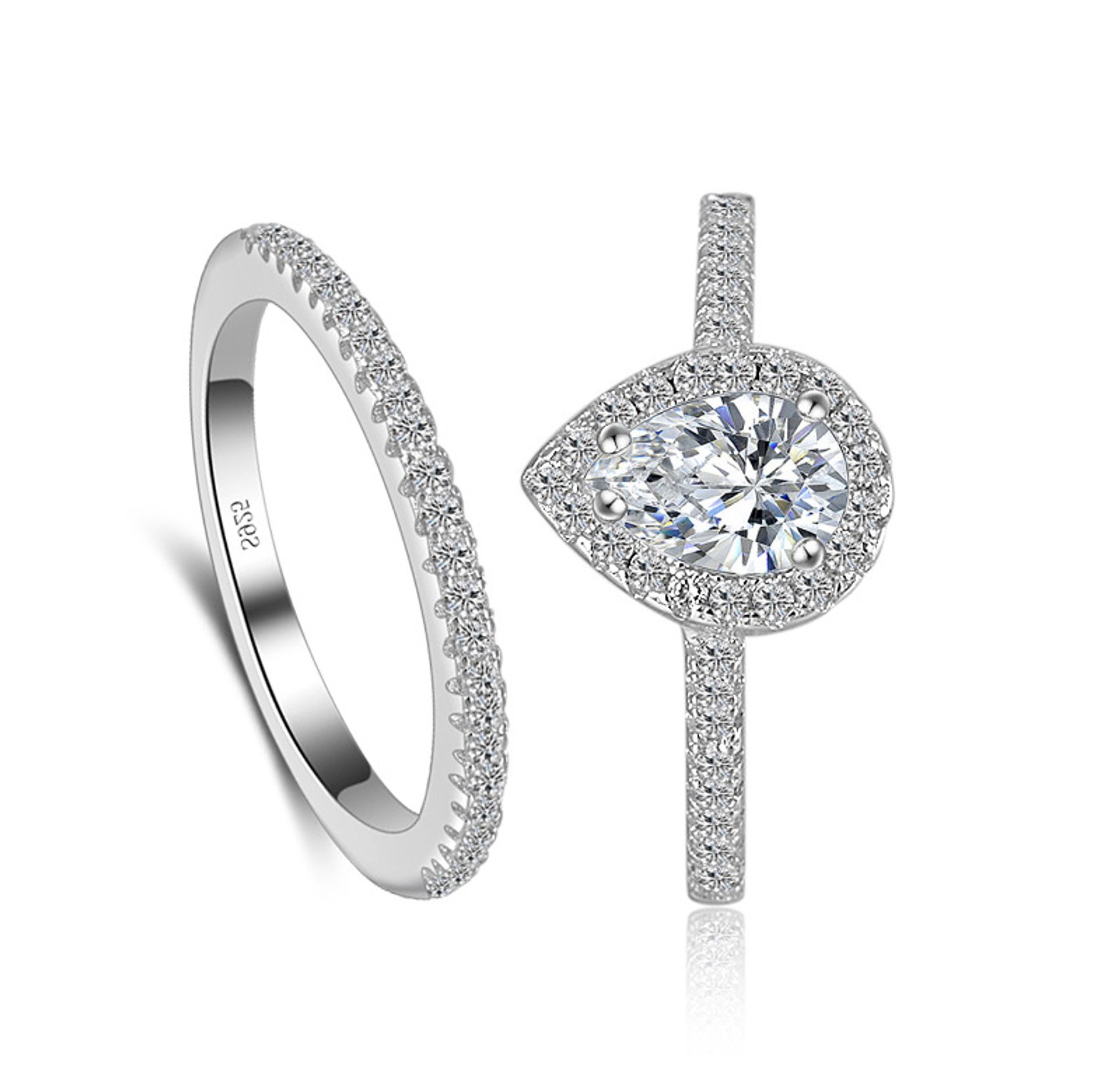 Double Pear Silver Engagement/Promise/Proposal Ring  image