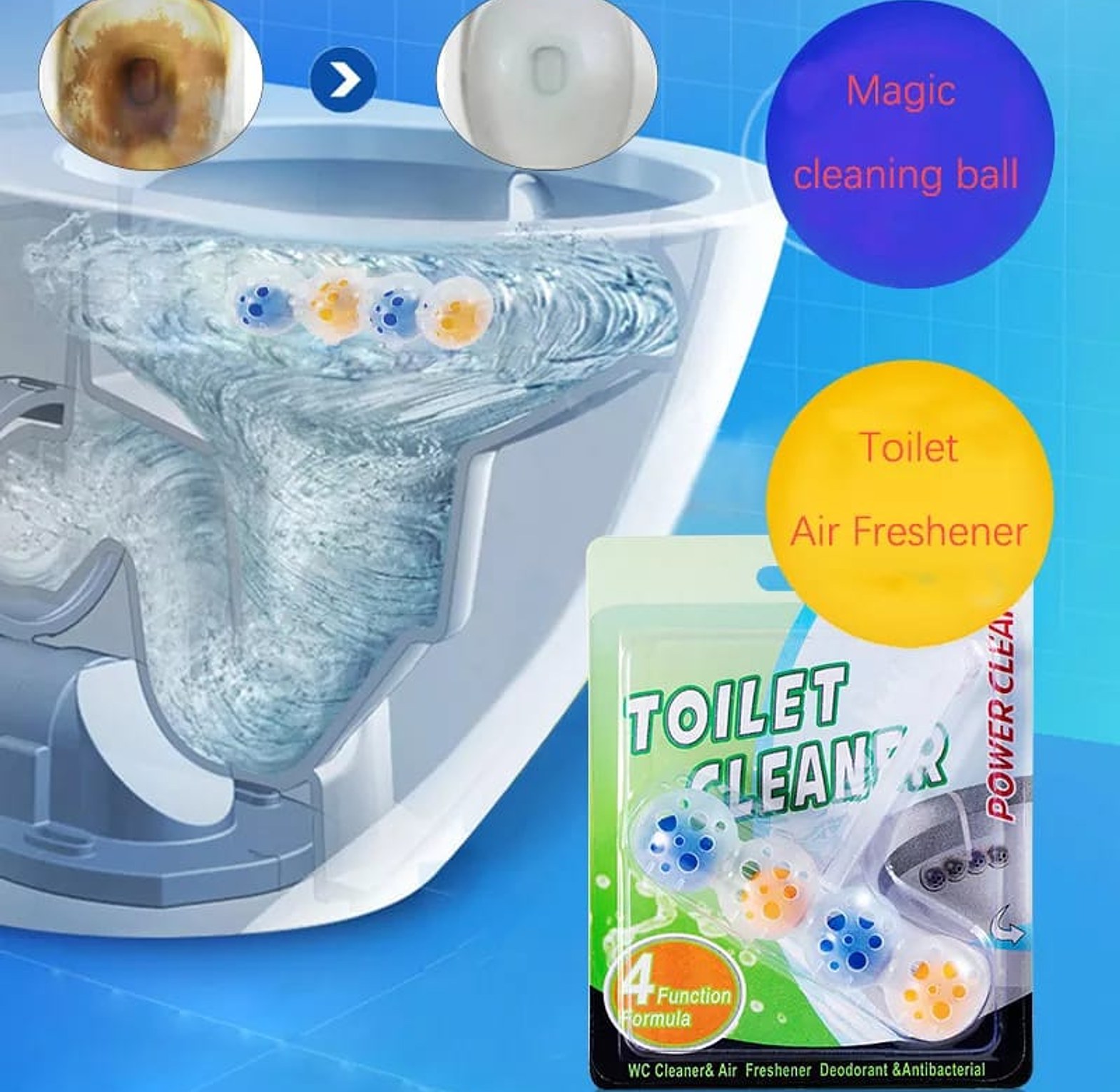 4 Piece Automatic Toilet Cleaner, Air Freshener Disinfectant Tablets image