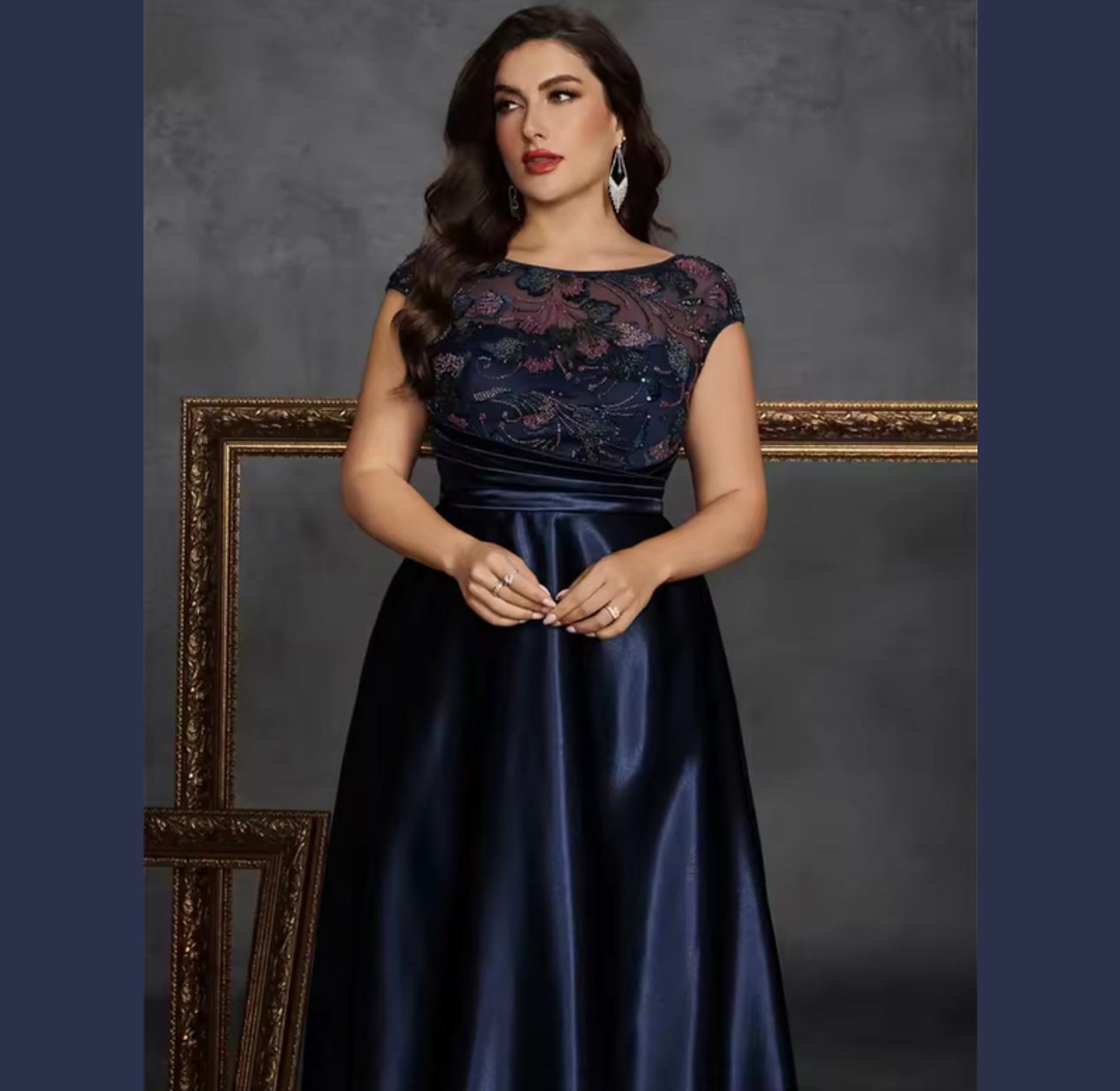 Midnight Bloom Embroidered Satin Gown image