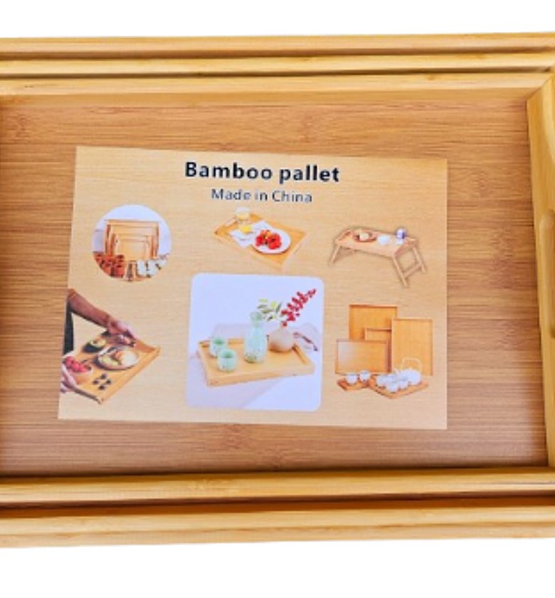 Serving Tray. 3Pc Bamboo Serving Trays Set Food Tray Breakfast Tray image