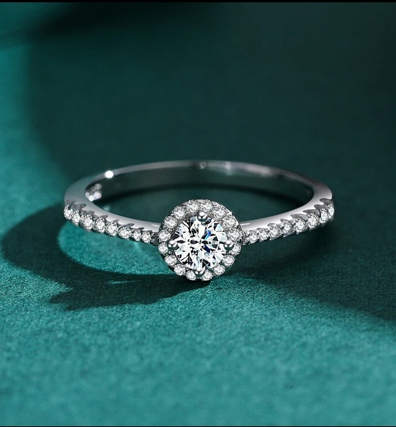 Round Sparkling Pure Sterling Silver Engagement Proposal Promise Ring  image