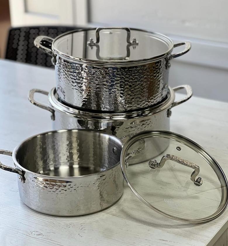 6-Piece Premium Triple-Ply Hammered Stainless Steel Casserole Set image