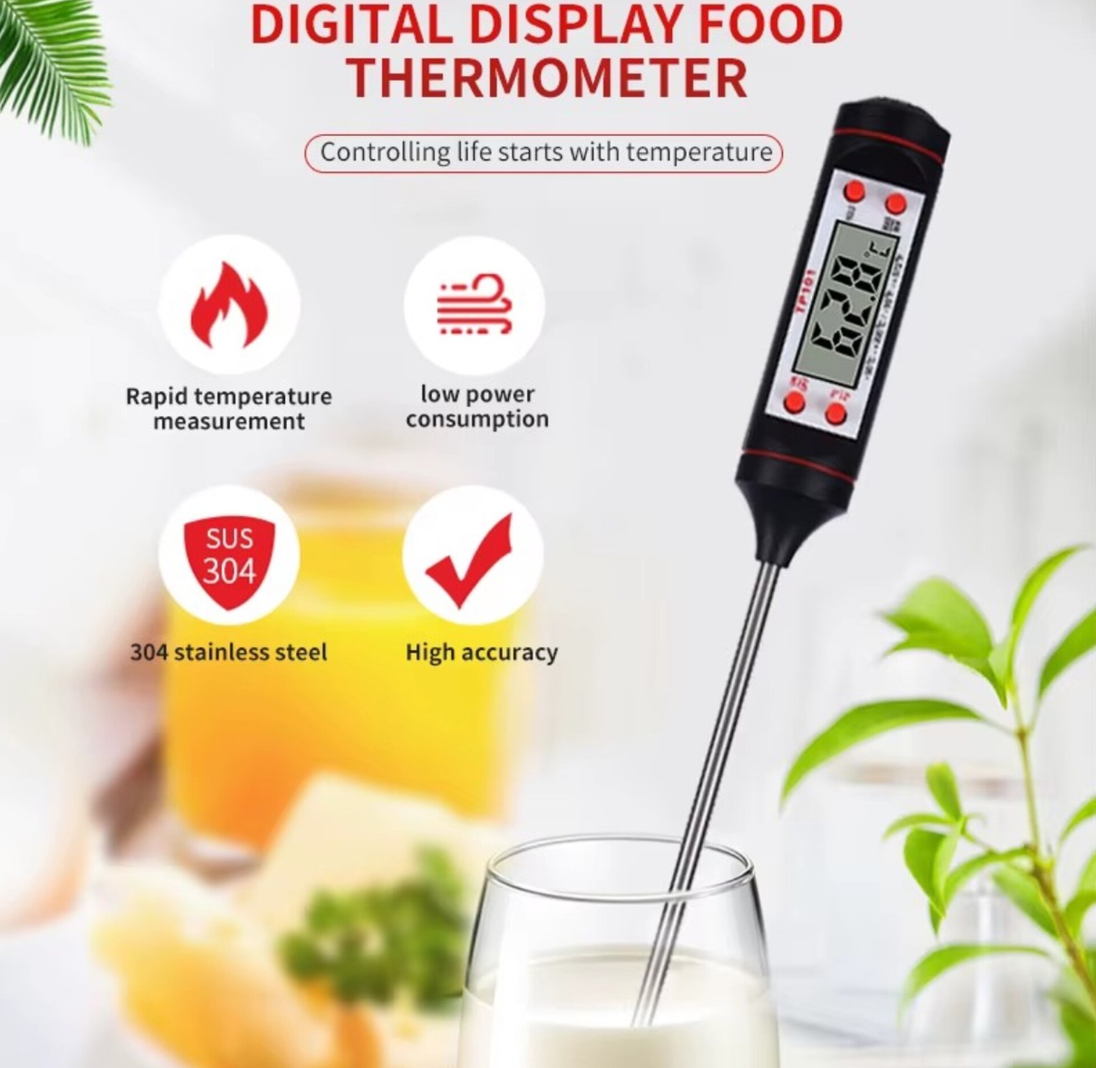 TP101 Digital Food Thermometer Instant Read Probe Meat BBQ Kitchen Thermometer image