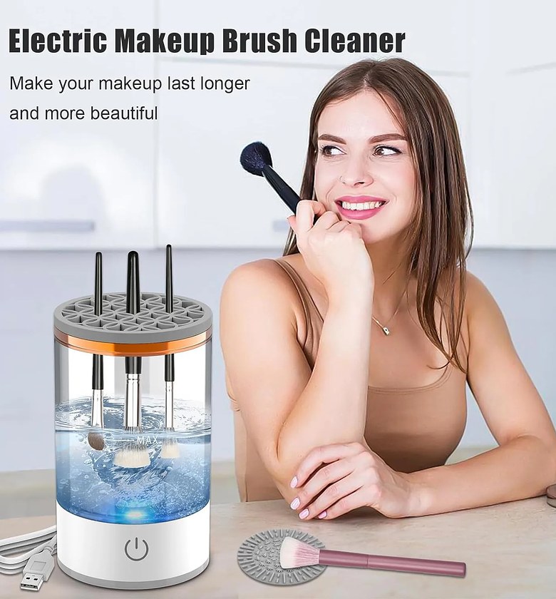 Electric Makeup Brush Cleaner Machine Automatic USB Washer and Dryer with Storage Holder image