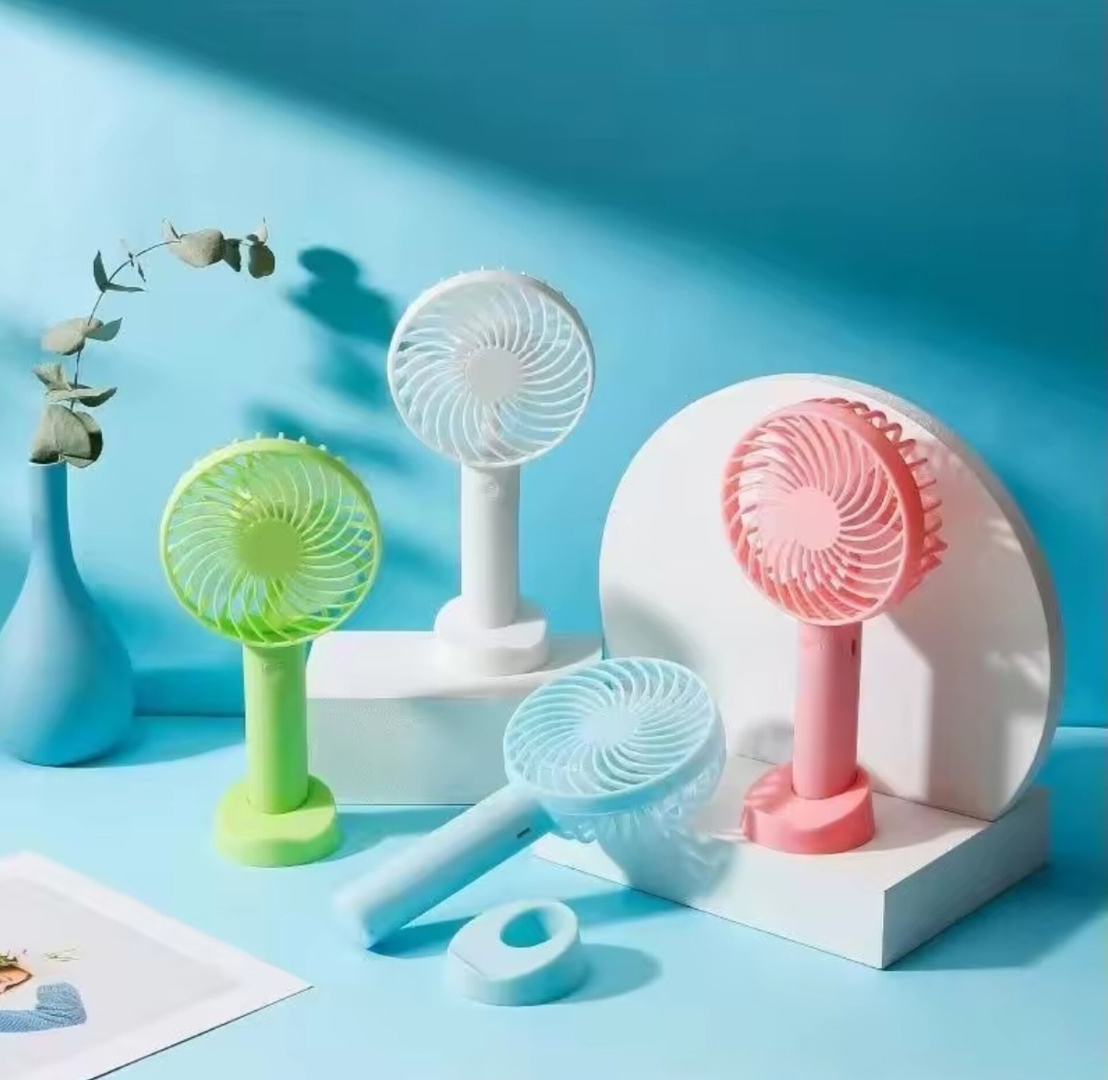 Rechargeable Portable Mini Handheld Fan with Desk Stand - 3 Speed image