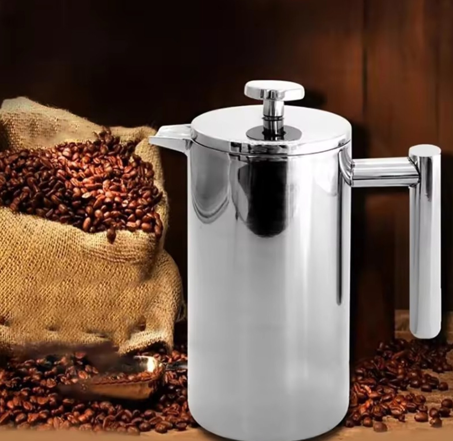 Stainless Steel French Press Coffee Maker 1000ml, Double-Wall Insulated Unbreakable Cafetiere for Home & Office Use image
