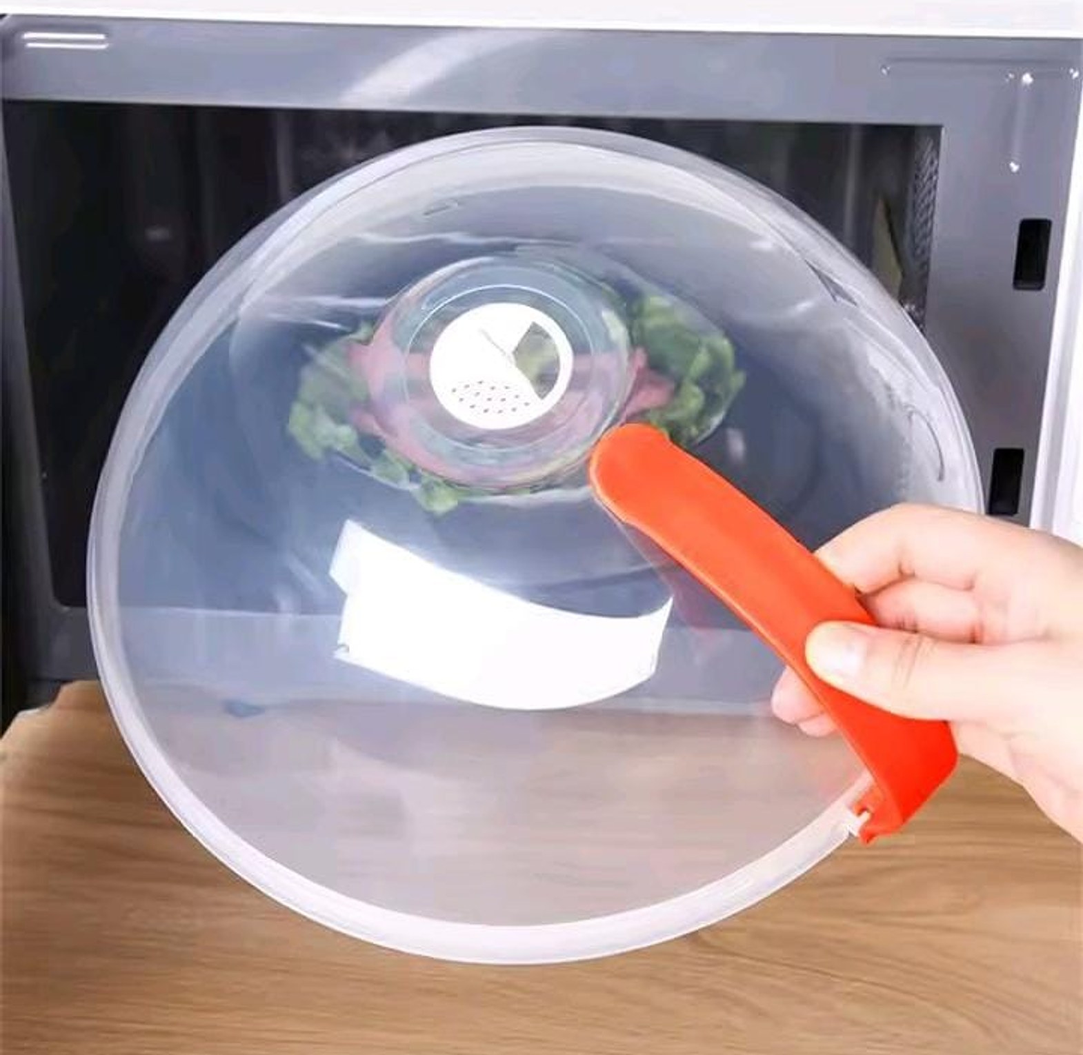 Universal Microwave Plate Cover with Handle & Steam Vent - Heat Resistant Anti-Splatter Food Guard for Microwaves & Dining Tables image