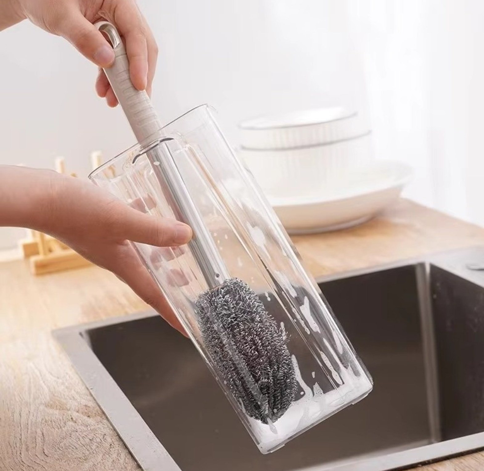 New Portable Steel Wool Cleaning Brush with Long Stainless Steel Handle image