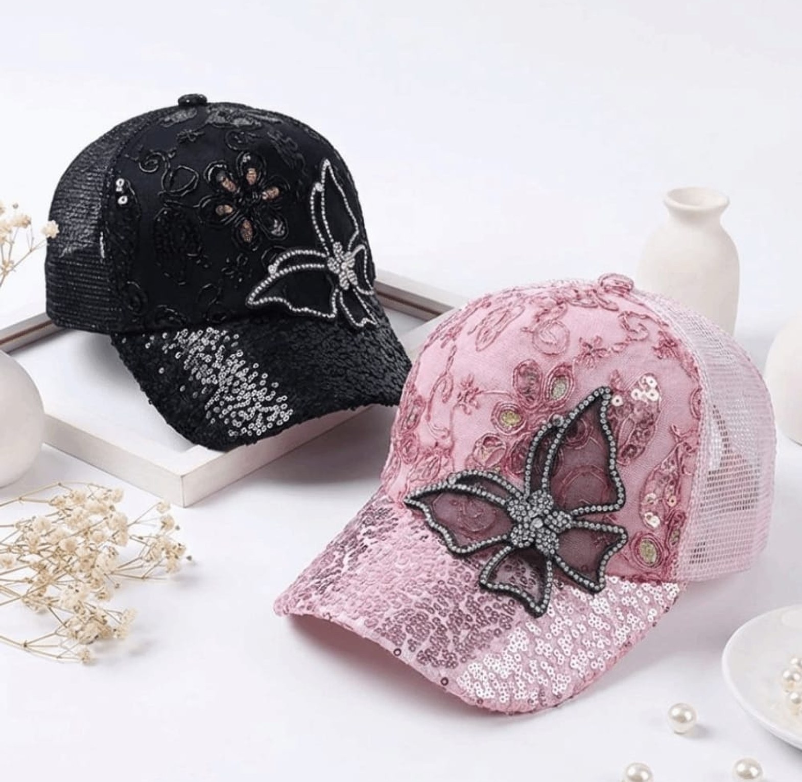 Women’s Mesh Rhinestone Butterfly Baseball Cap image