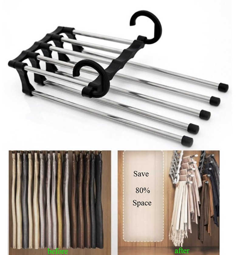 Stainless Steel 5 in 1 Pants Hanger Space Saver Closet Organizer image