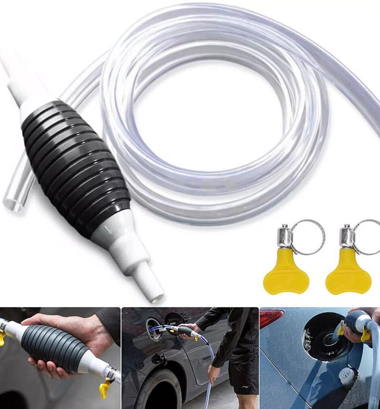 Manual Fuel Siphon Pump And Petrol Transfer Hose With Secure Clamps For Car And Aquariums image