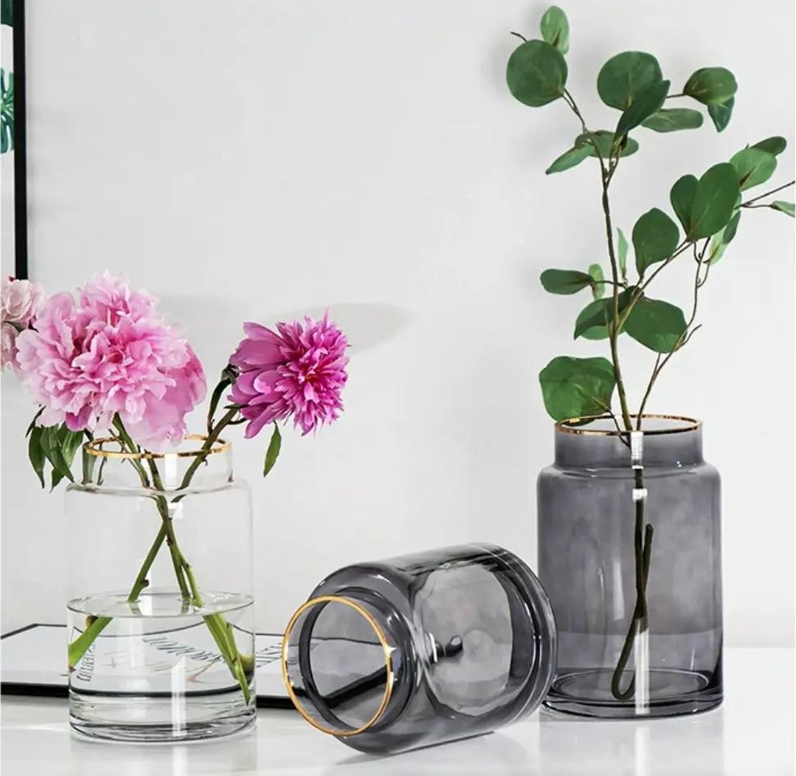 Modern creative clear  glass vase with a touch of gold image