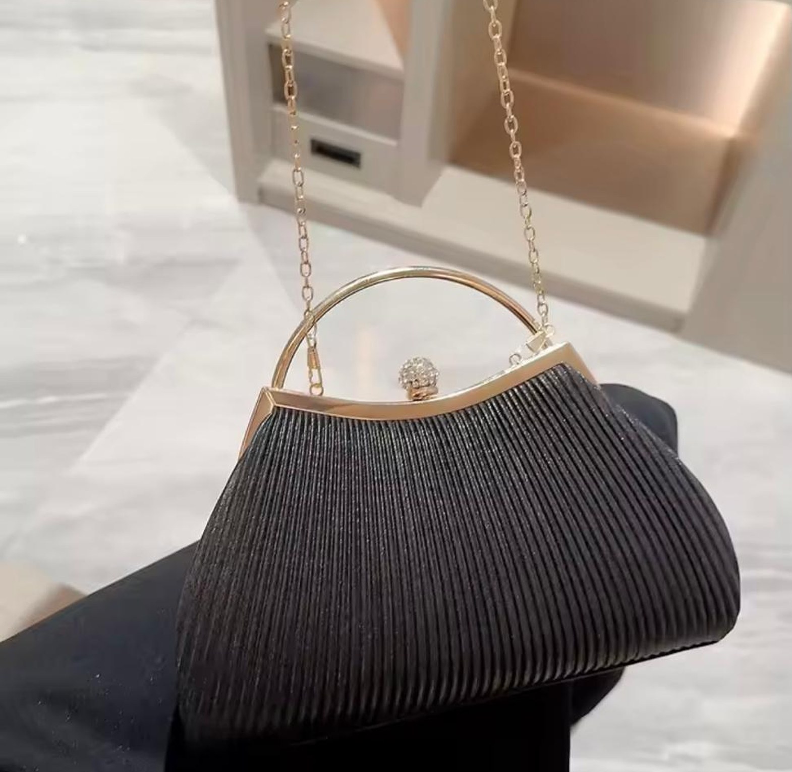 Midnight Pleat Crystal Clasp Evening  Clutch Bag image