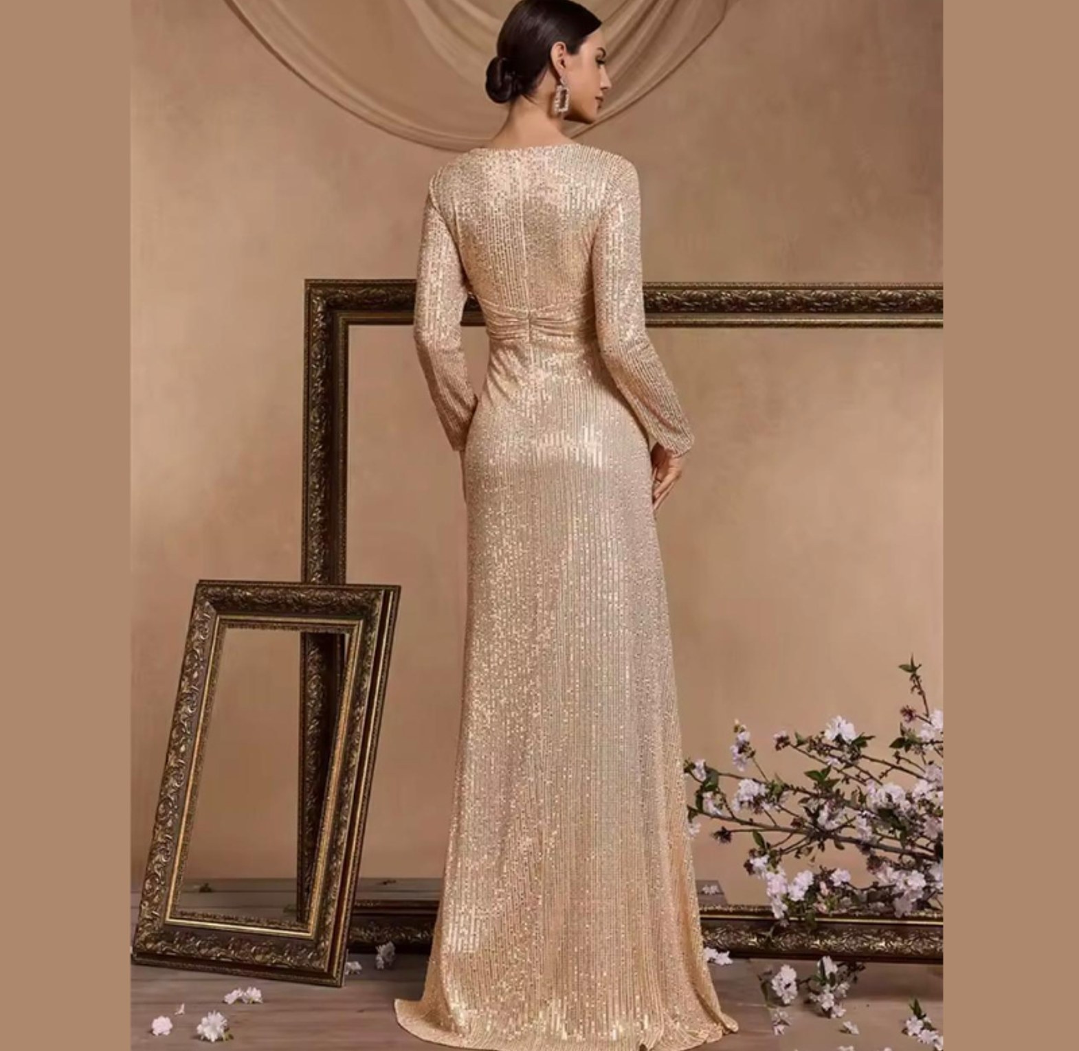 Midnight Shimmer Long Sleeve Maxi Gown image