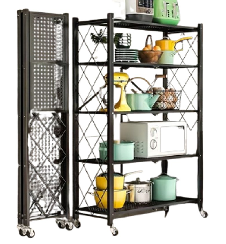 5-Tier Foldable Multipurpose Kitchen Storage Rack with Wheels image