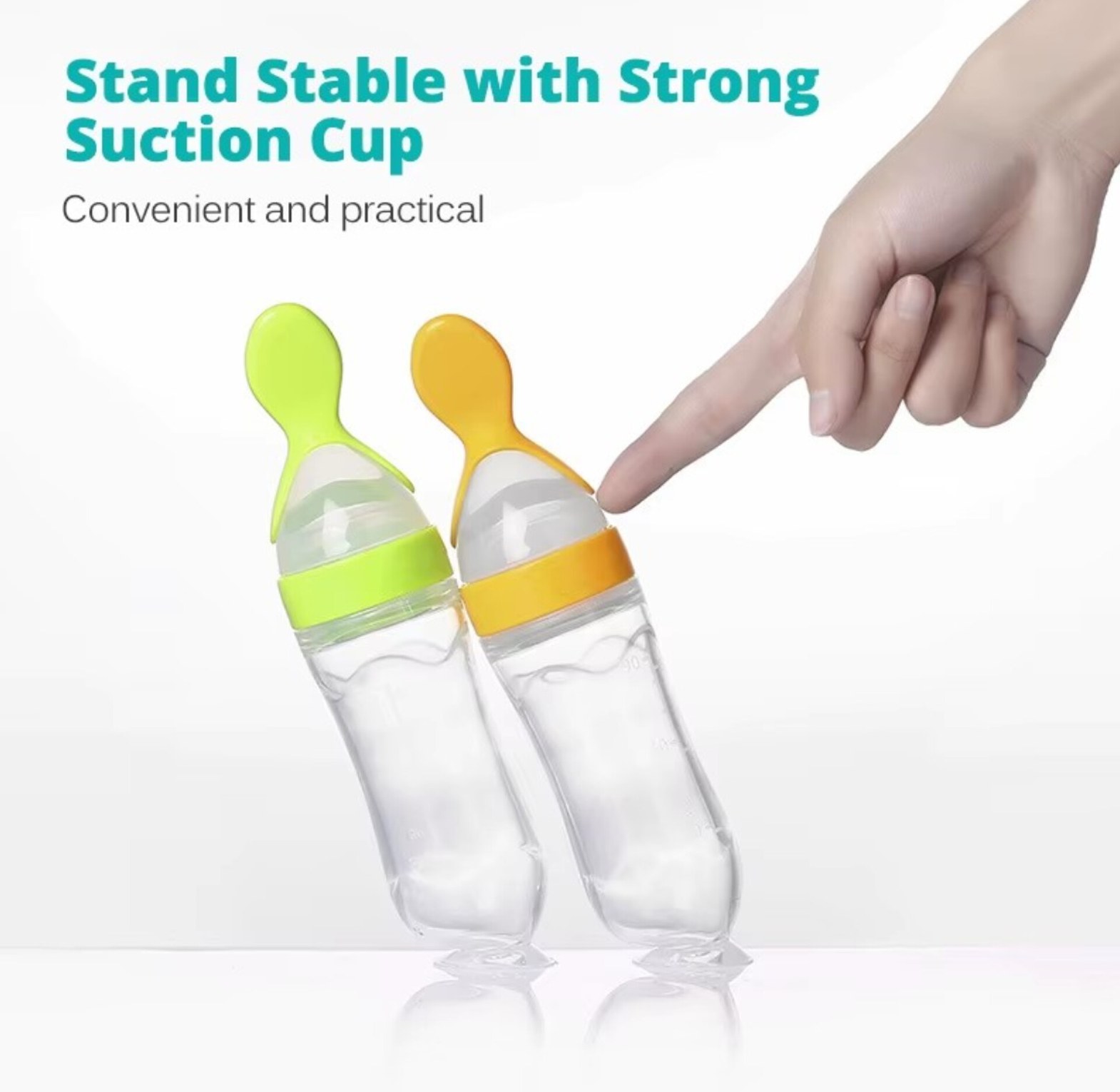 Silicone Squeezy Baby Feeding Spoon Bottle for Weaning & Purees, BPA-Free Soft Silicone Feeder with Suction Base image