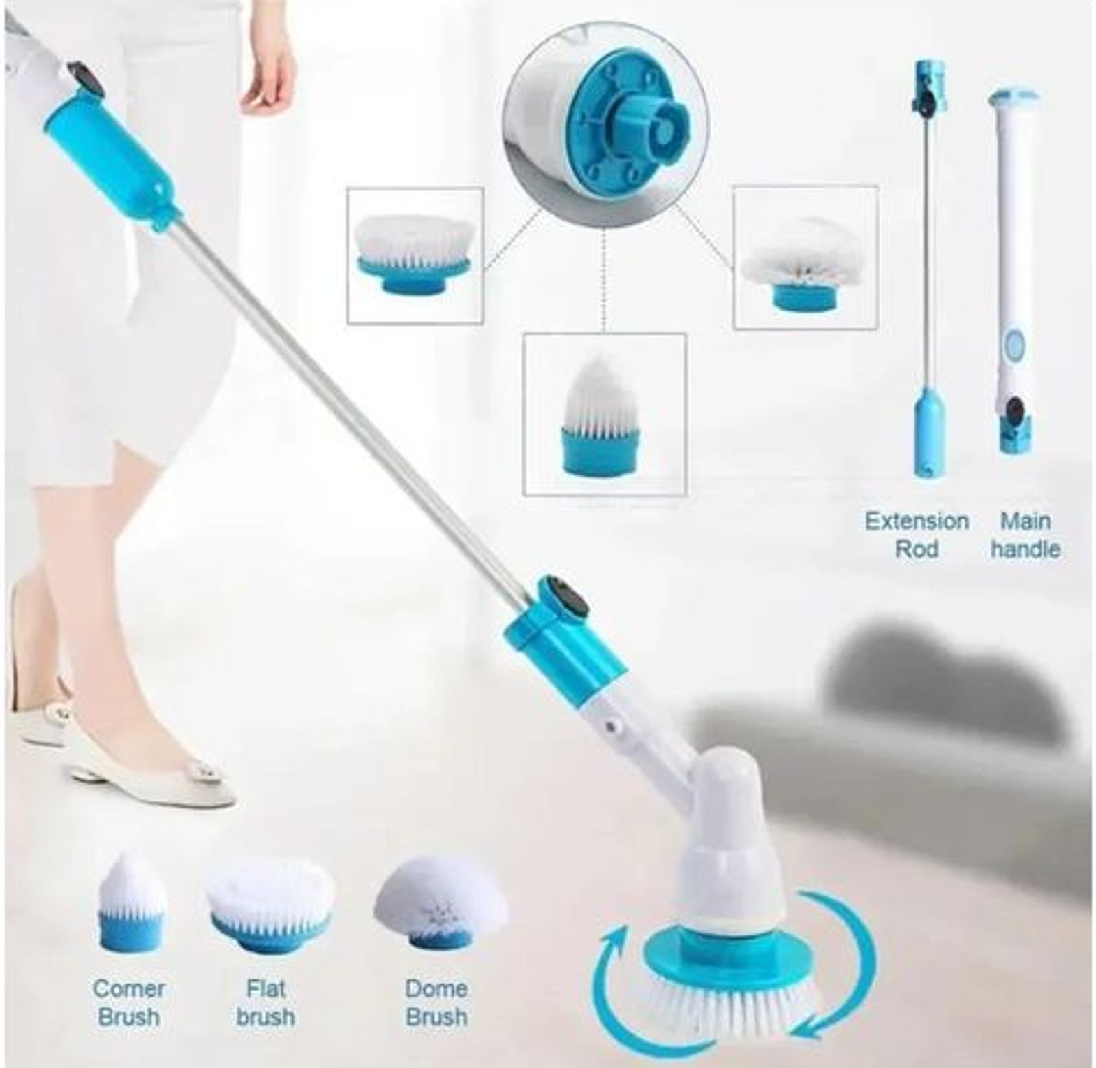 Hurricane Electric Spin scrubber Has 3 replacement cleaning head brush for tub, tiles,floor image