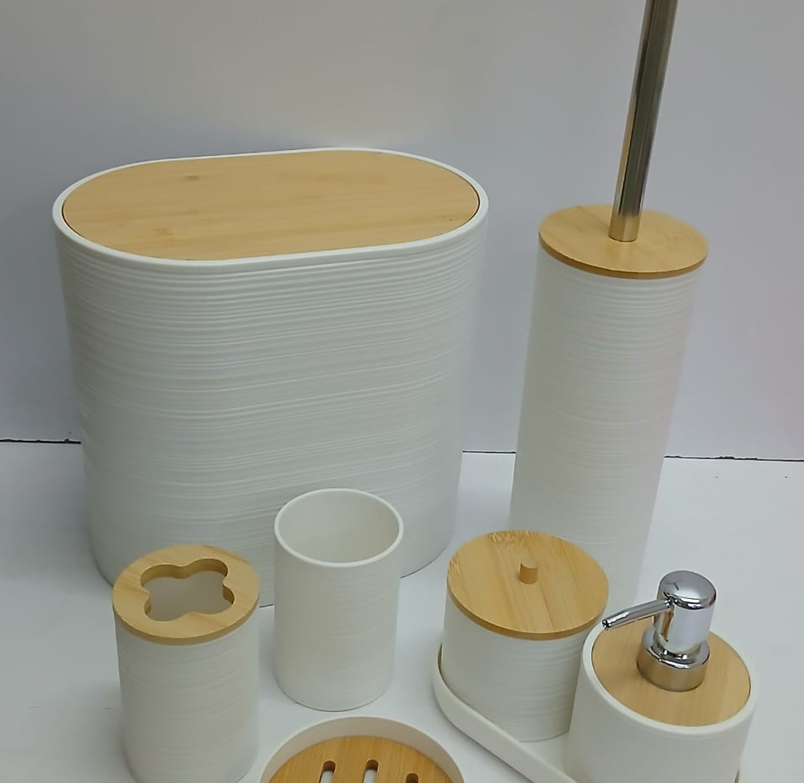 Premium 8-Piece Bathroom Accessory Set, Bamboo & Minimalist Design, Modern Home Decor image