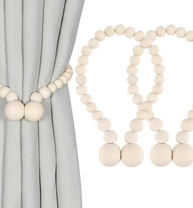 2pcs tassel curtain tie backs with wooden beads. image