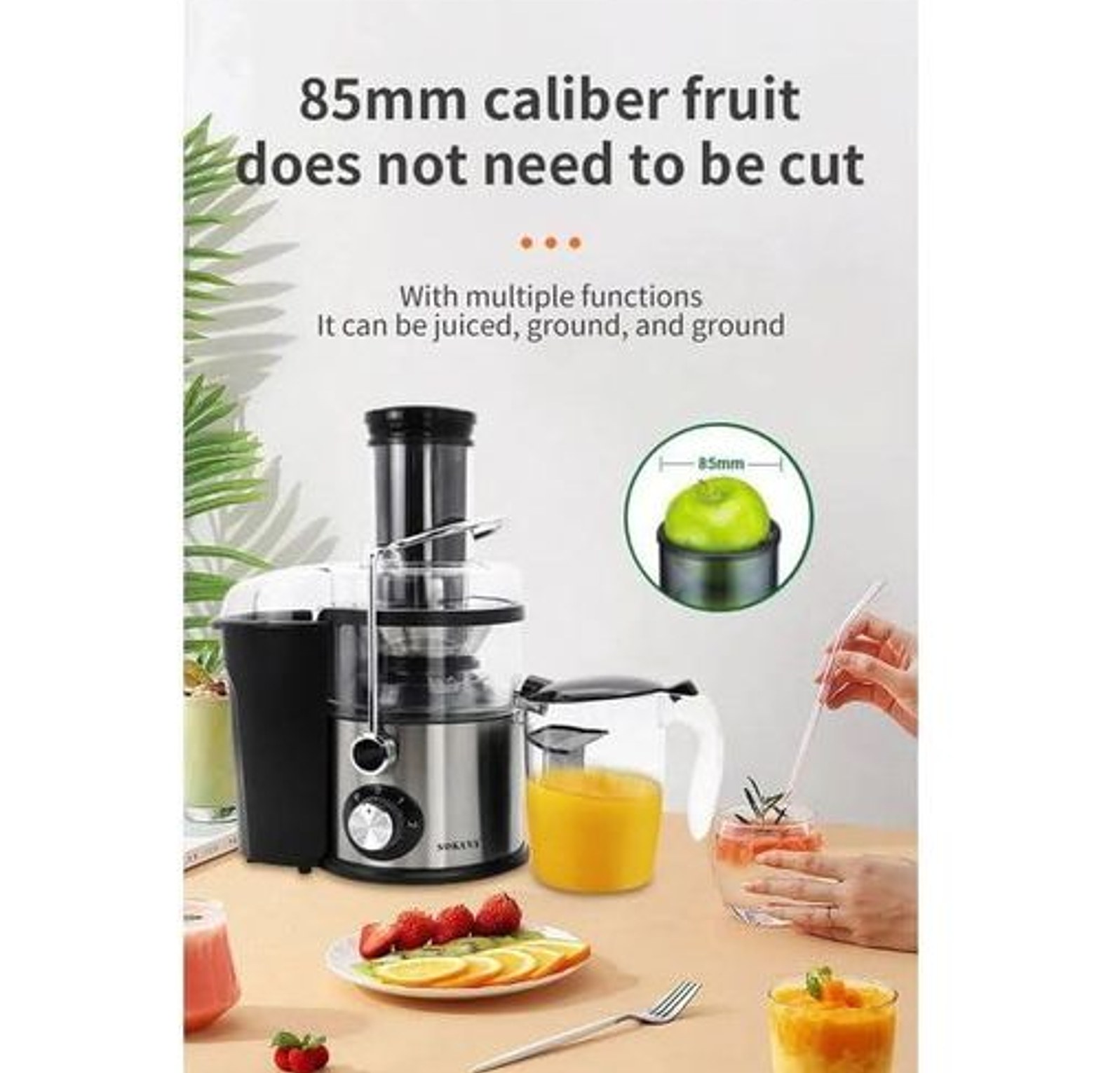 Sokany  Juicer . 1200W Powerful Wide Mouth Stainless Steel Fruit Portable Centrifugal Juicer Extractor Machine image