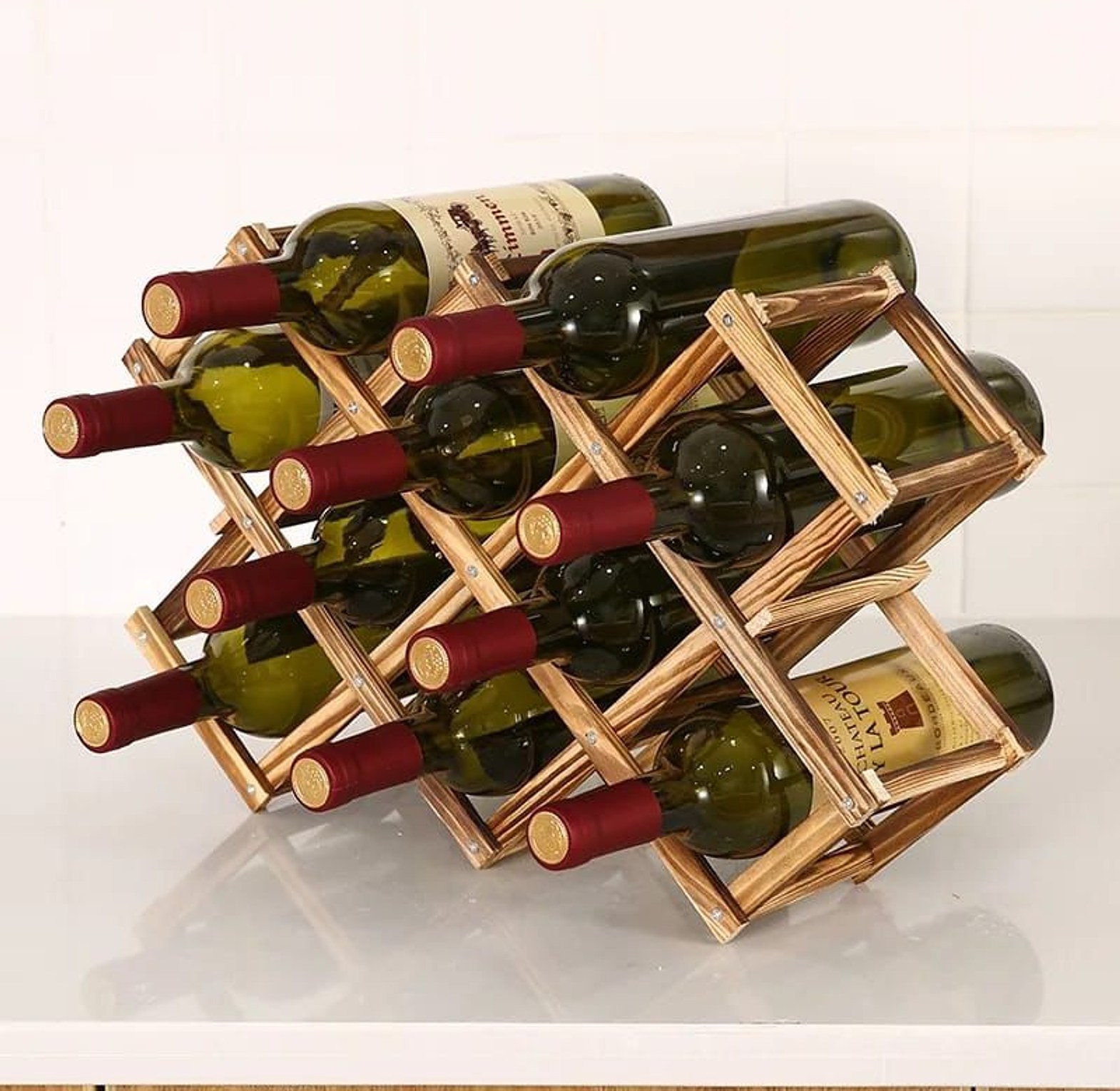 Foldable10 Slot wooden wine bottle rack image
