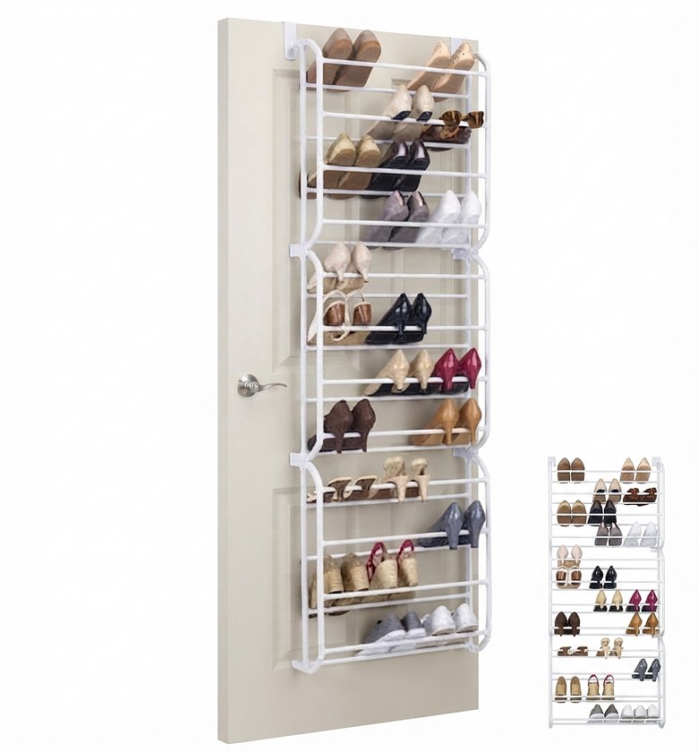 36-Pair Over The Door Shoe Rack Organizer White Durable Space Saving Storage for Bedrooms and Entryways image