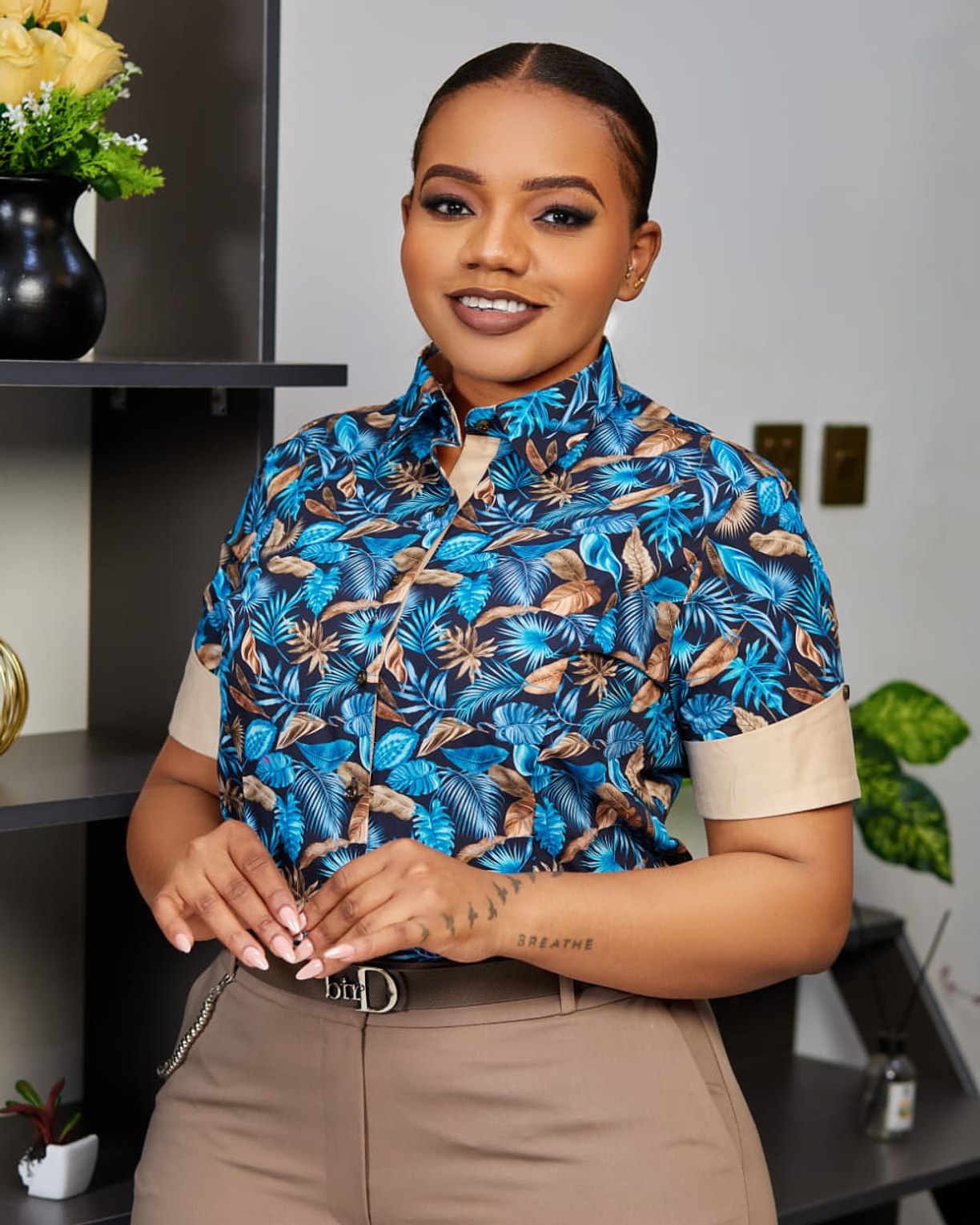 Floral Khaki Women’s Cotton Shirt image