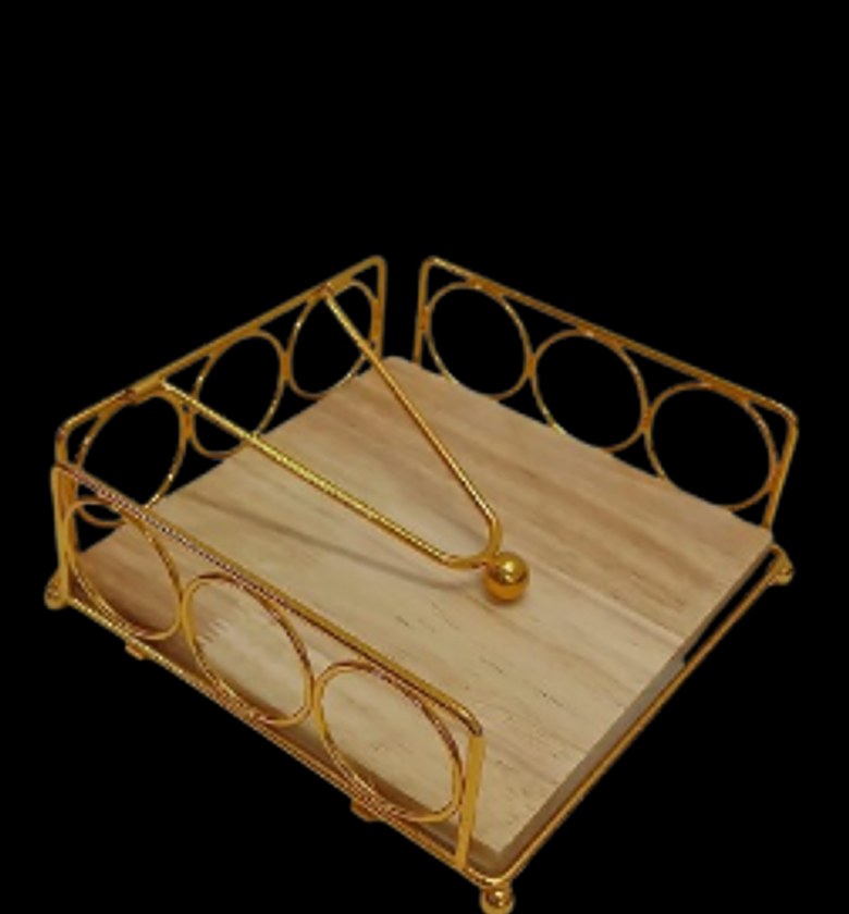 Flat Napkin / Serviette Holder with a Wooden Base.  image