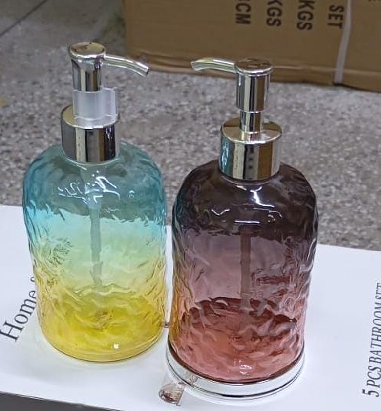 Premium Textured Glass Soap Dispenser with Metallic Pump - Refillable Lotion & Hand Wash Bottle - Elegant Bathroom & Kitchen Decor image