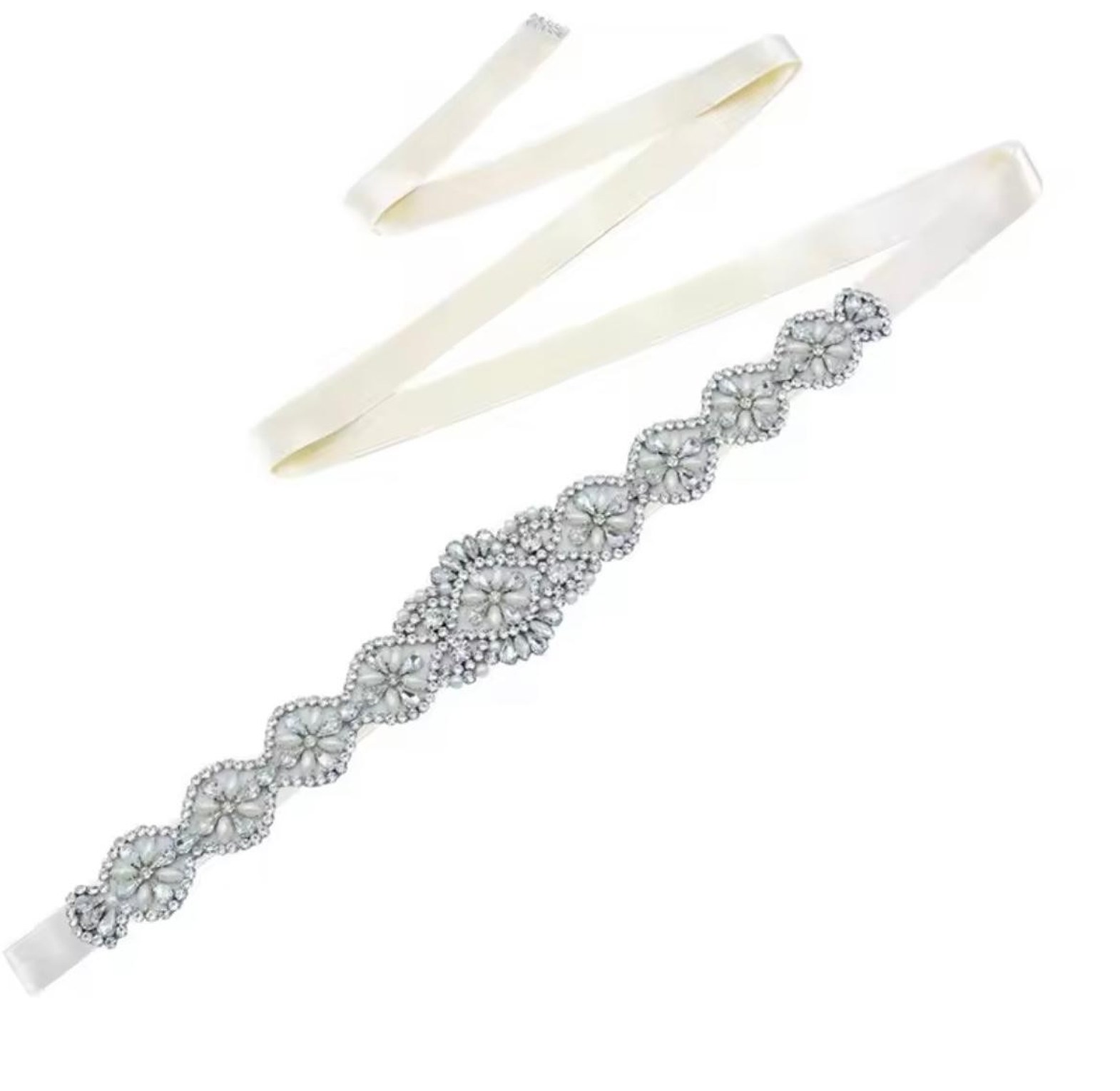 Lace Bloom Pearl & Crystal Bridal Sash image