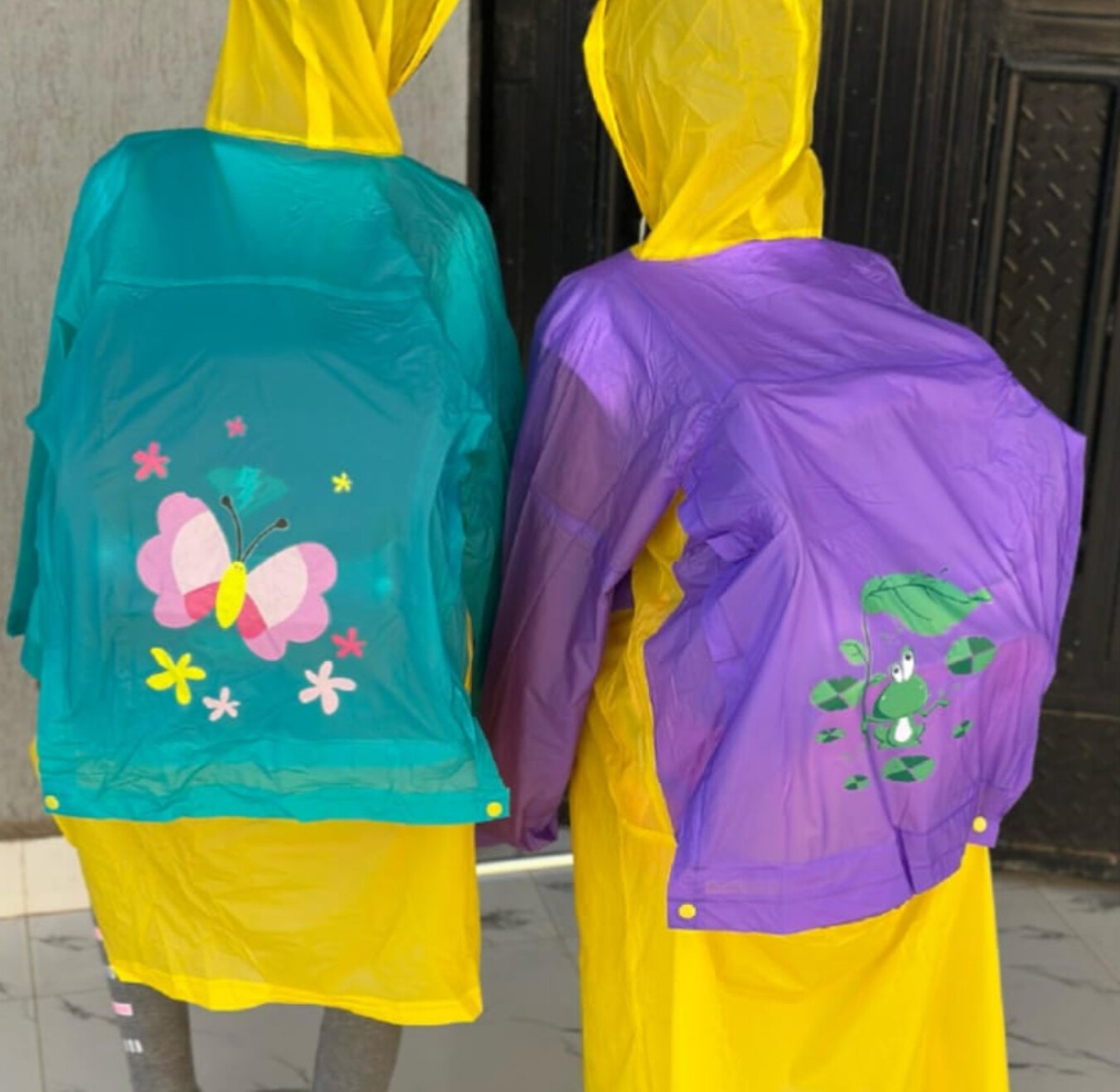 Kids Colourful Waterproof Raincoat With Hood and Prints image